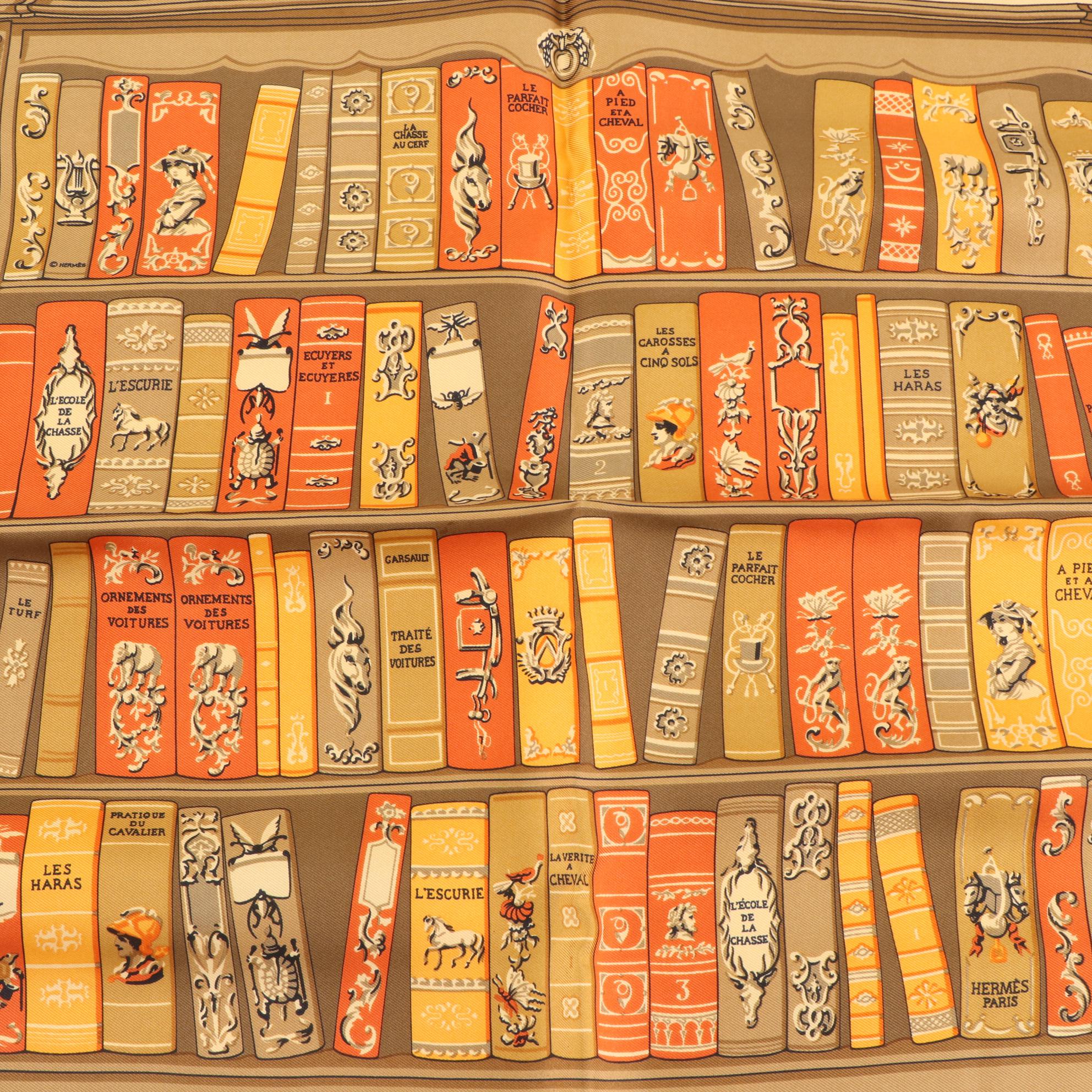 Hermès "Bibliothèque" Silk Twill Pocket Square with Box