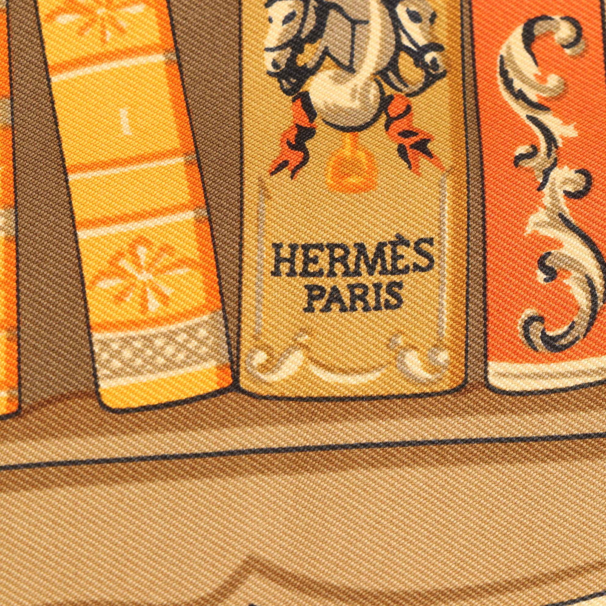 Hermès "Bibliothèque" Silk Twill Pocket Square with Box