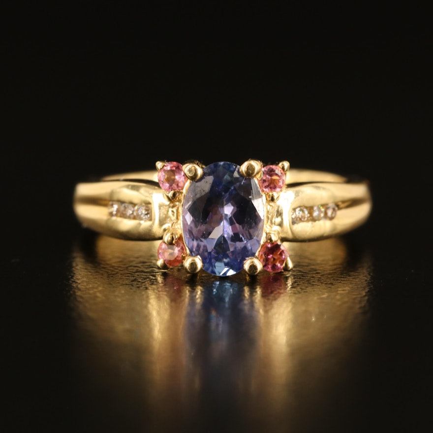 14K Tanzanite, Pink Tourmaline and Diamond Ring