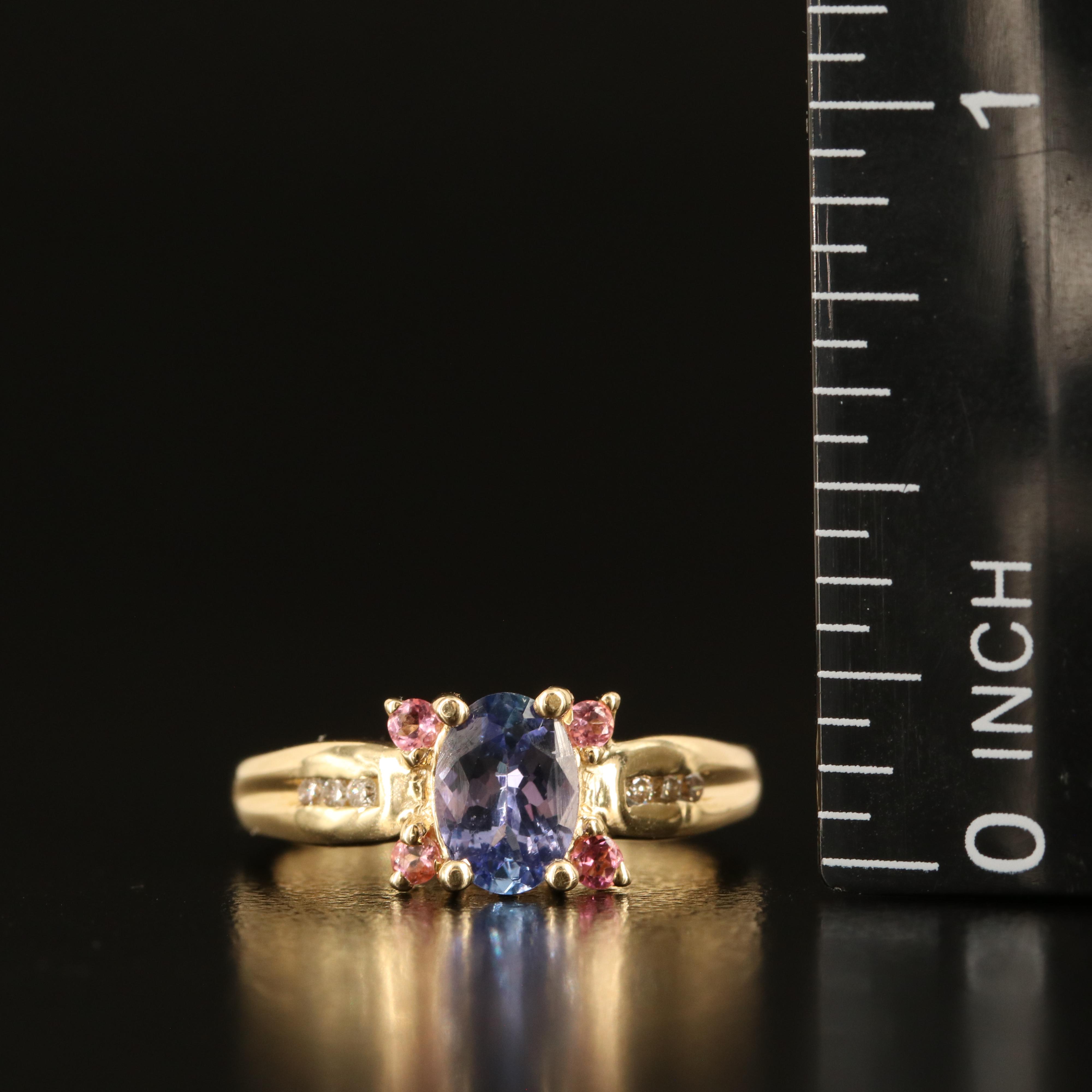 14K Tanzanite, Pink Tourmaline and Diamond Ring