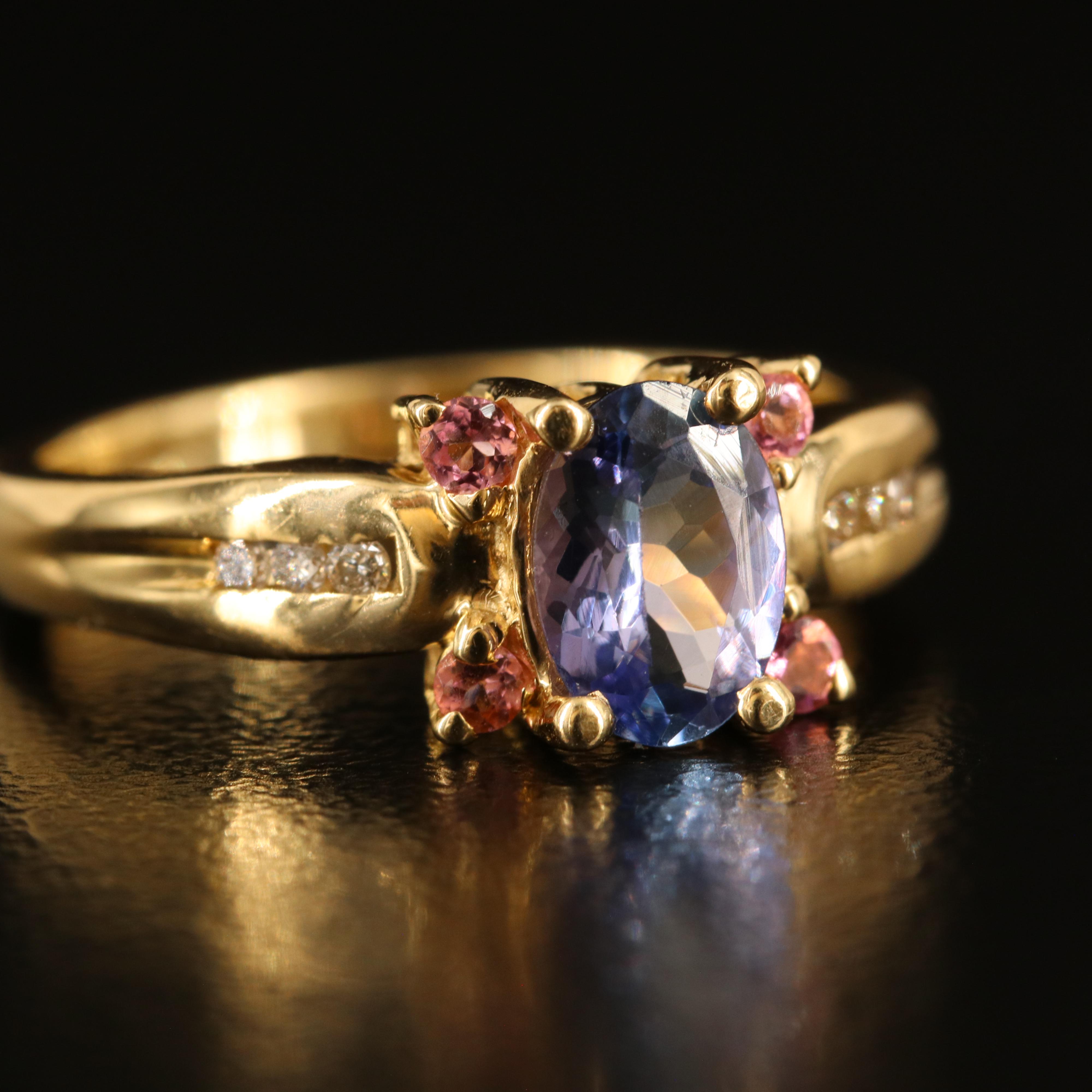 14K Tanzanite, Pink Tourmaline and Diamond Ring