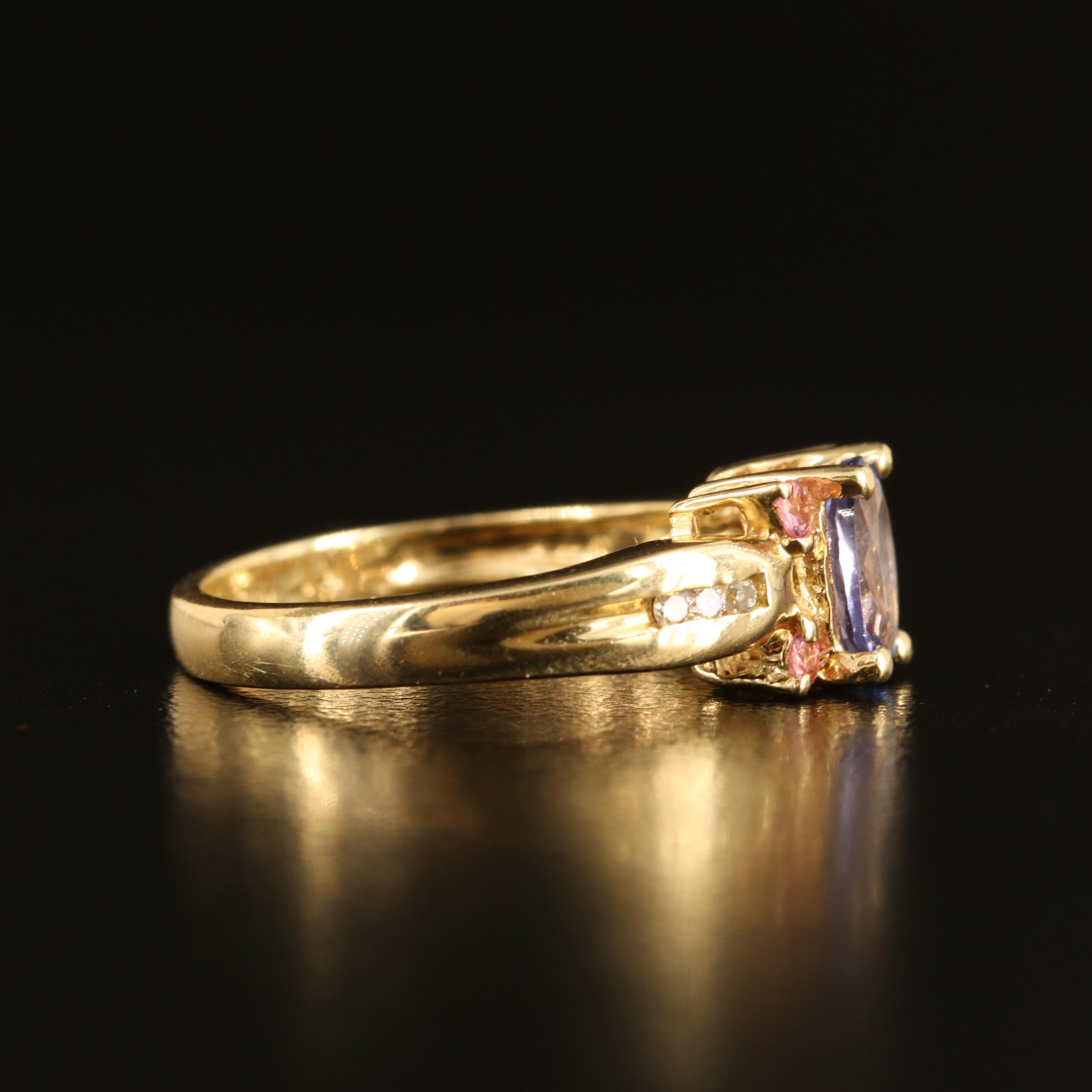 14K Tanzanite, Pink Tourmaline and Diamond Ring
