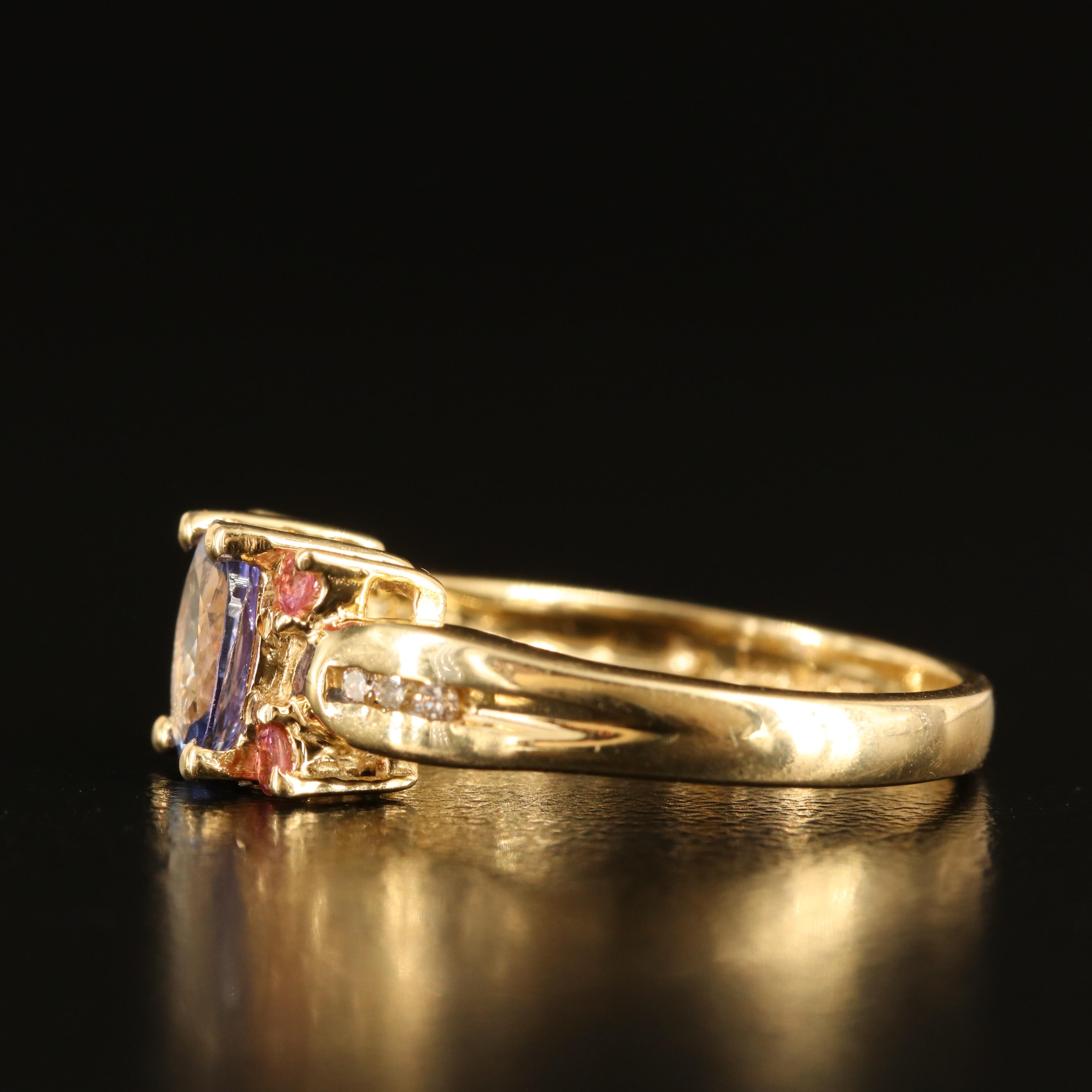 14K Tanzanite, Pink Tourmaline and Diamond Ring