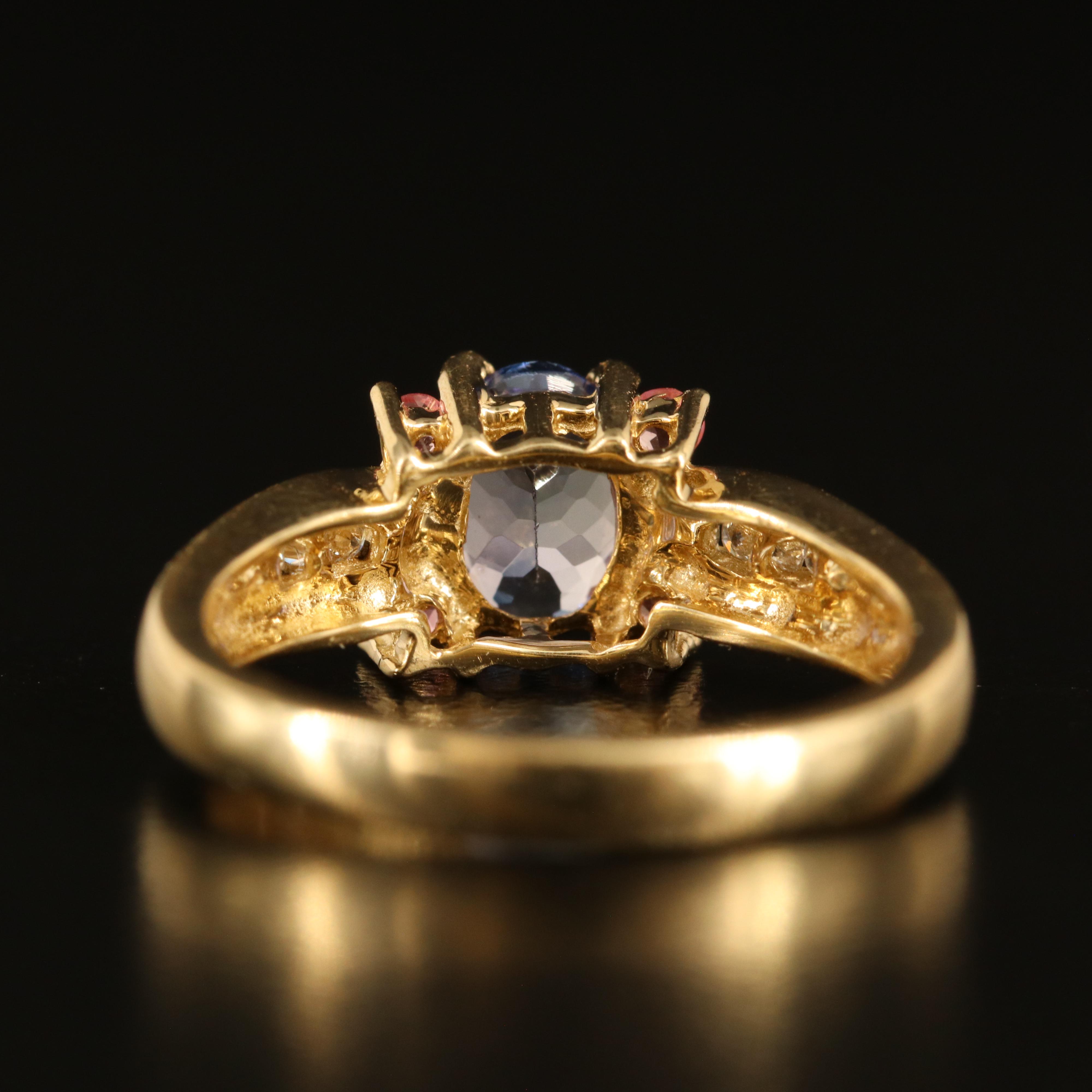 14K Tanzanite, Pink Tourmaline and Diamond Ring