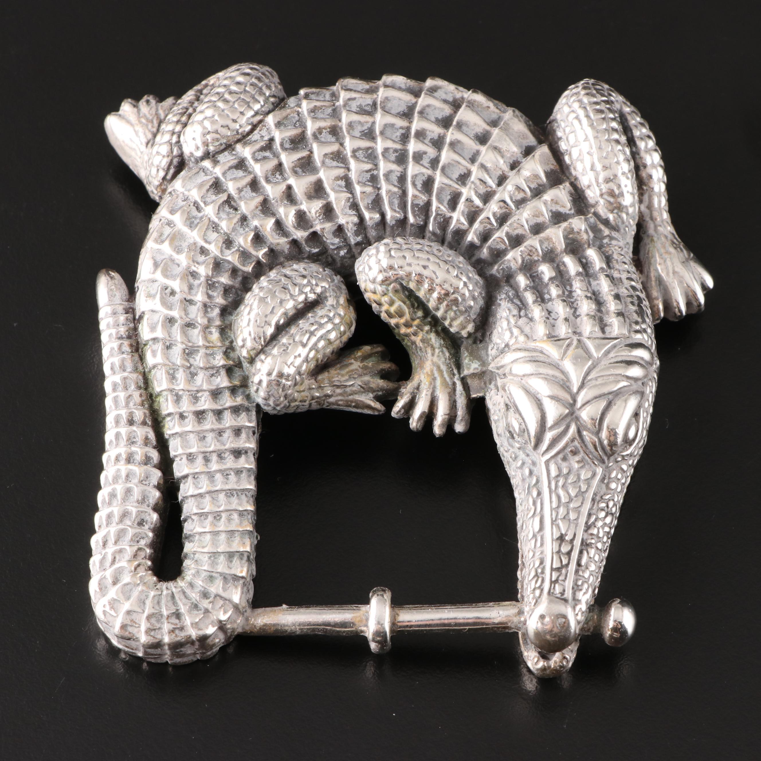 Barry Kieselstein-Cord Sterling Silver Alligator Large Belt Buckle