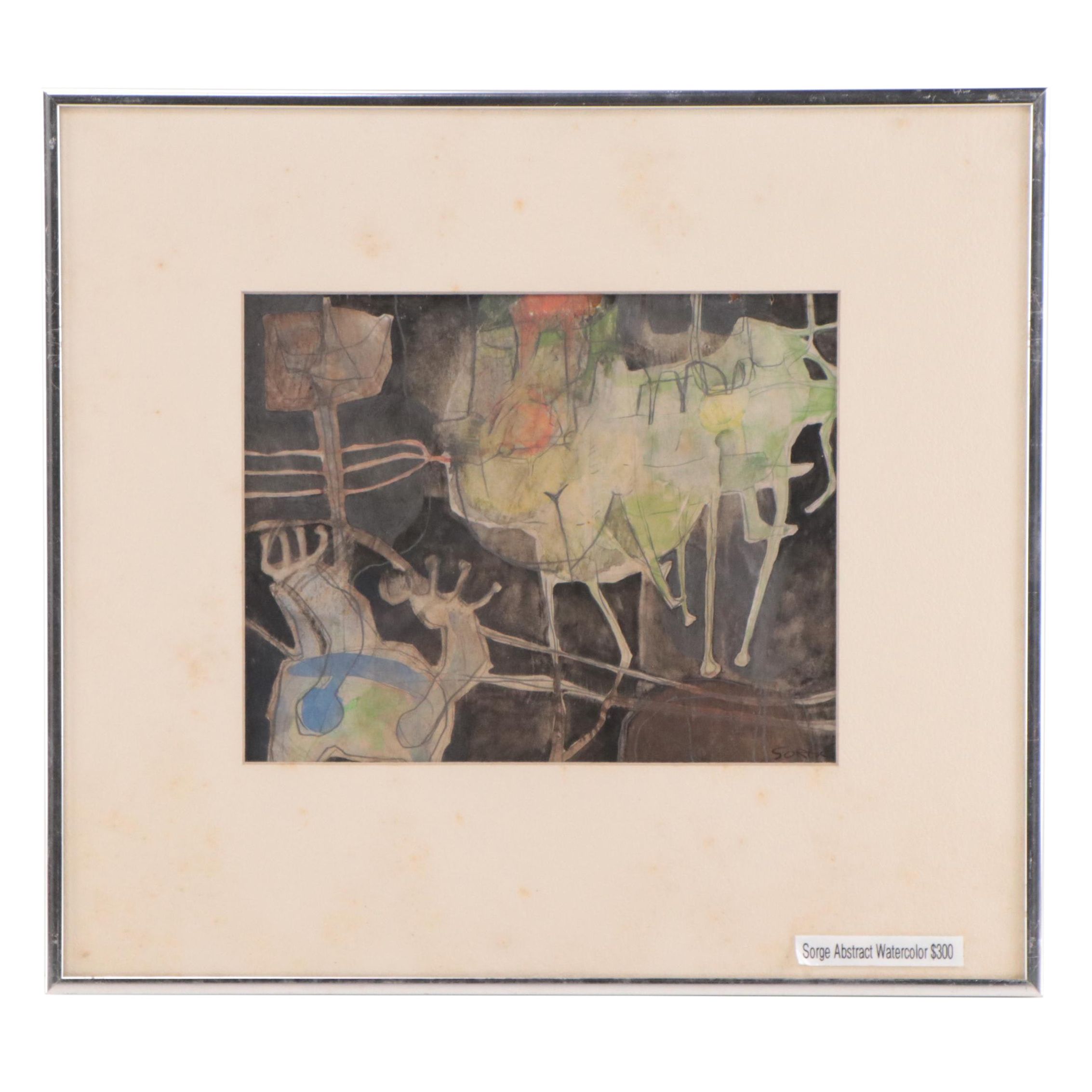 Walter Sorge Abstract Modernist Graphite and Watercolor Painting