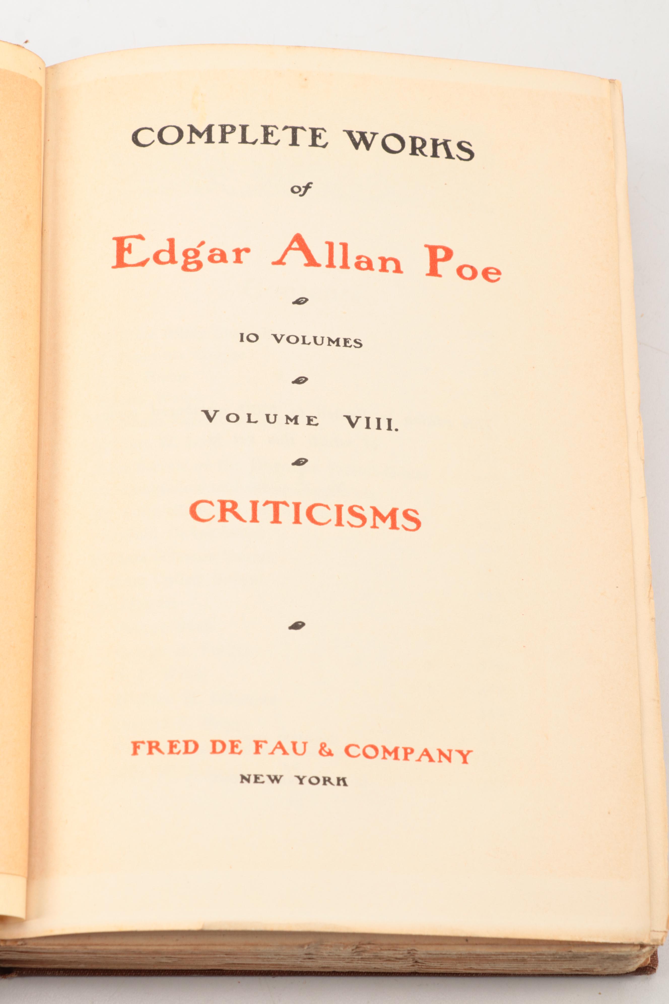 Limited Edition "Complete Works of Edgar Allan Poe" Ten-Volume Set
