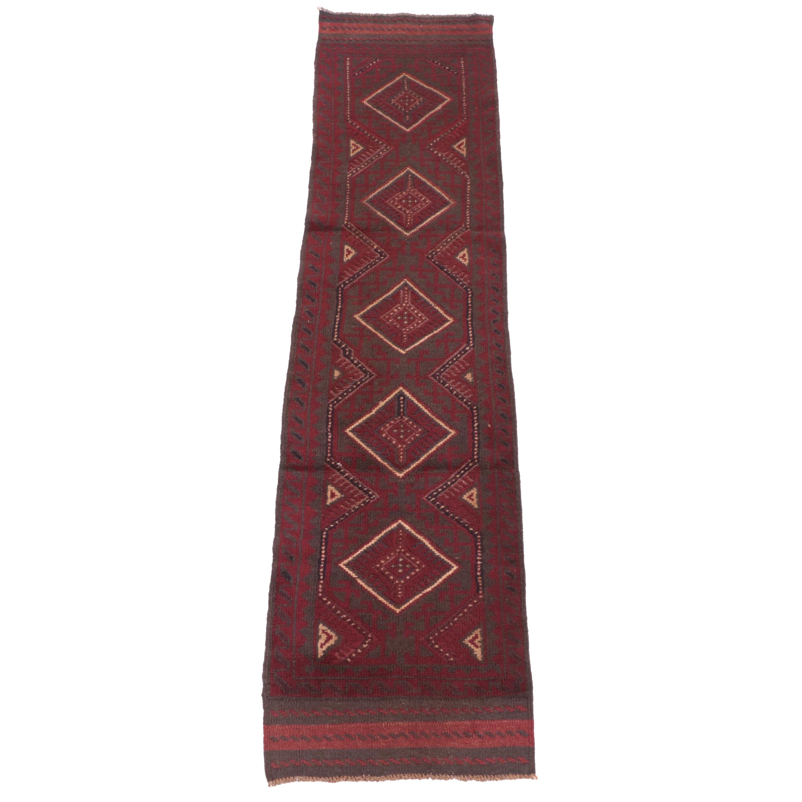 1'11 x 8' Hand-Knotted Afghan Baluch Mixed Technique Carpet Runner