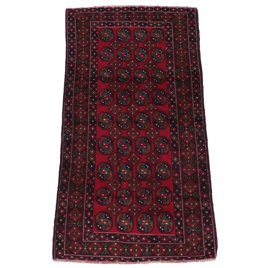 2'8 x 5' Hand-Knotted Afghan Bokhara Turkmen Gul Accent Rug