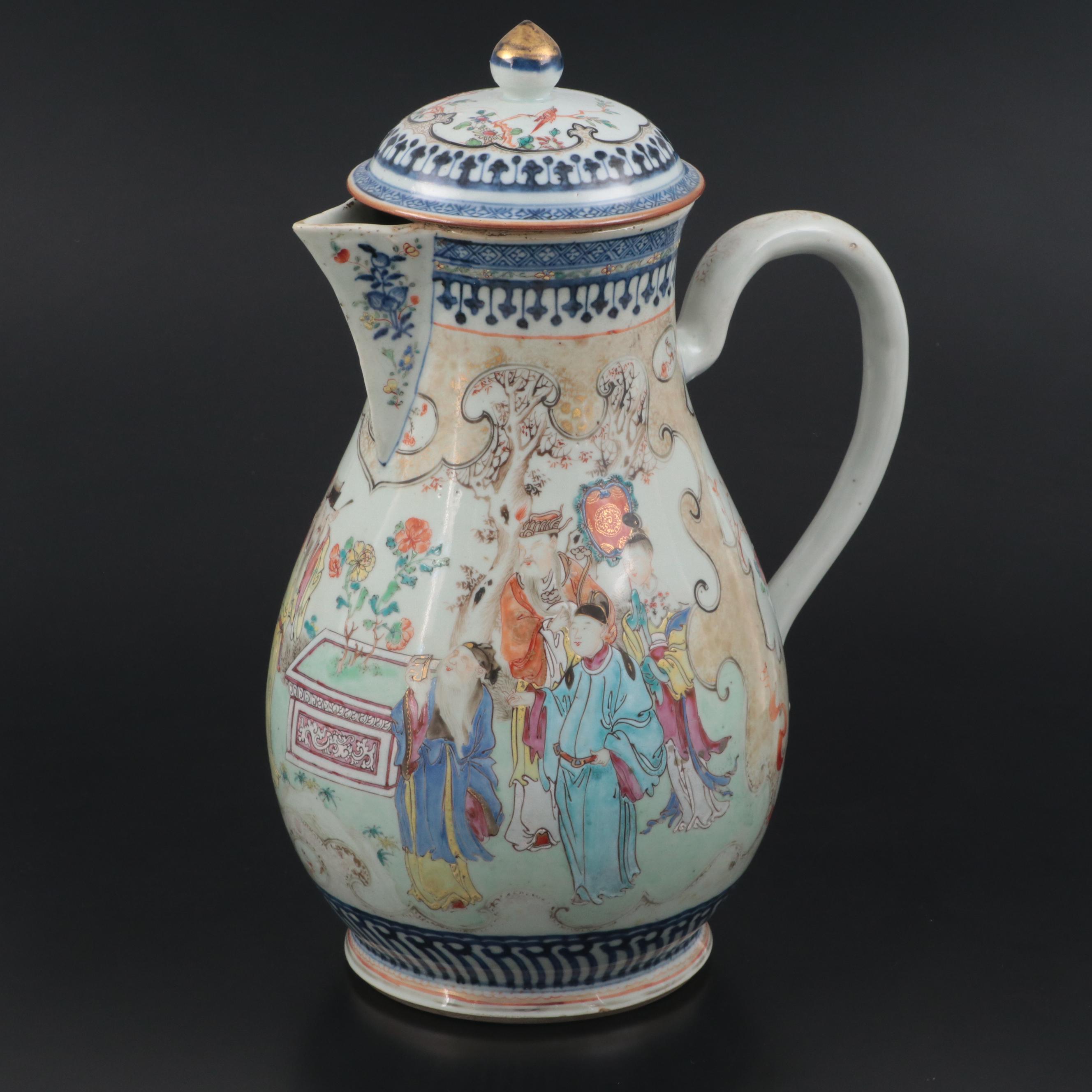 Chinese Export Porcelain Nanking Border Famille Rose Coffee Pot