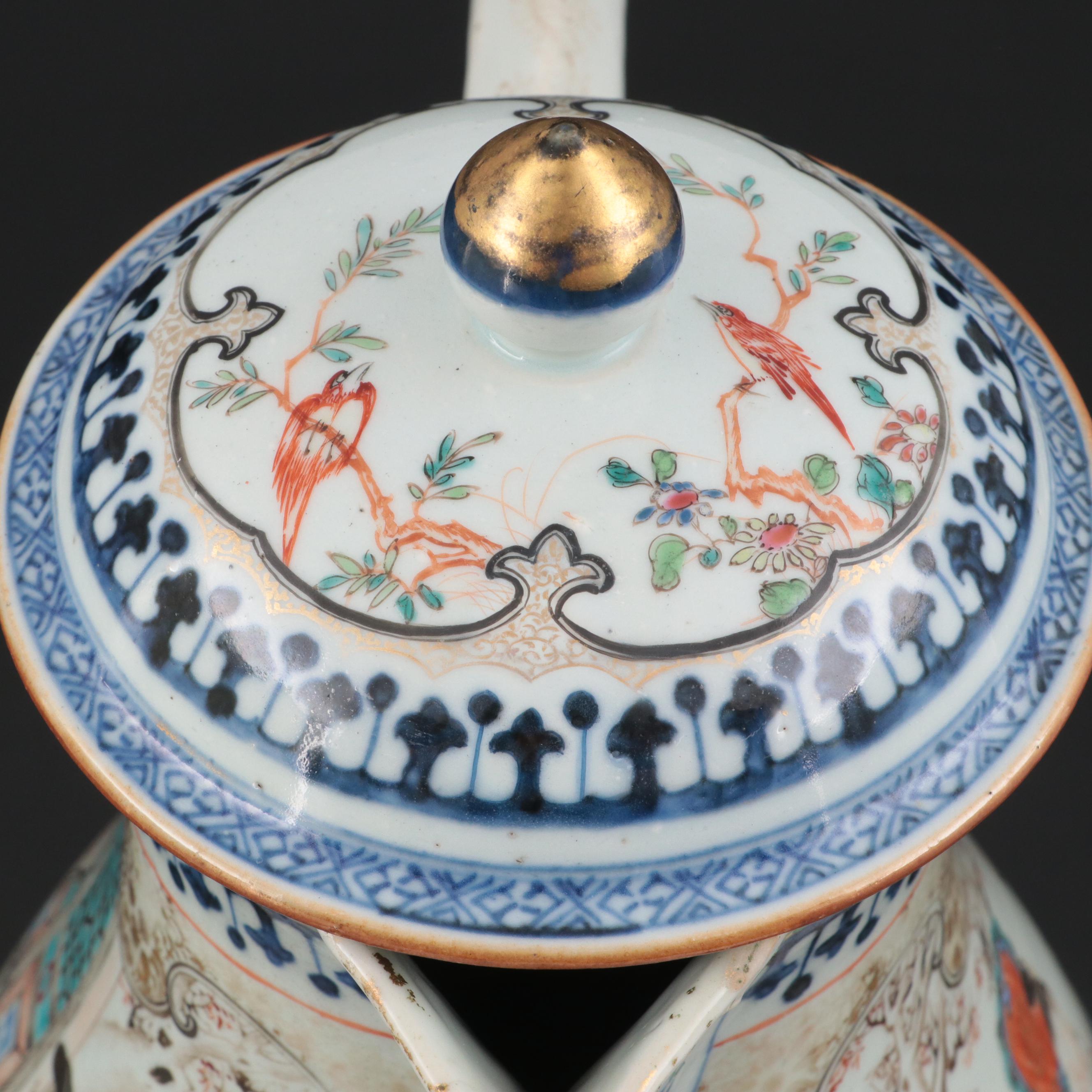 Chinese Export Porcelain Nanking Border Famille Rose Coffee Pot