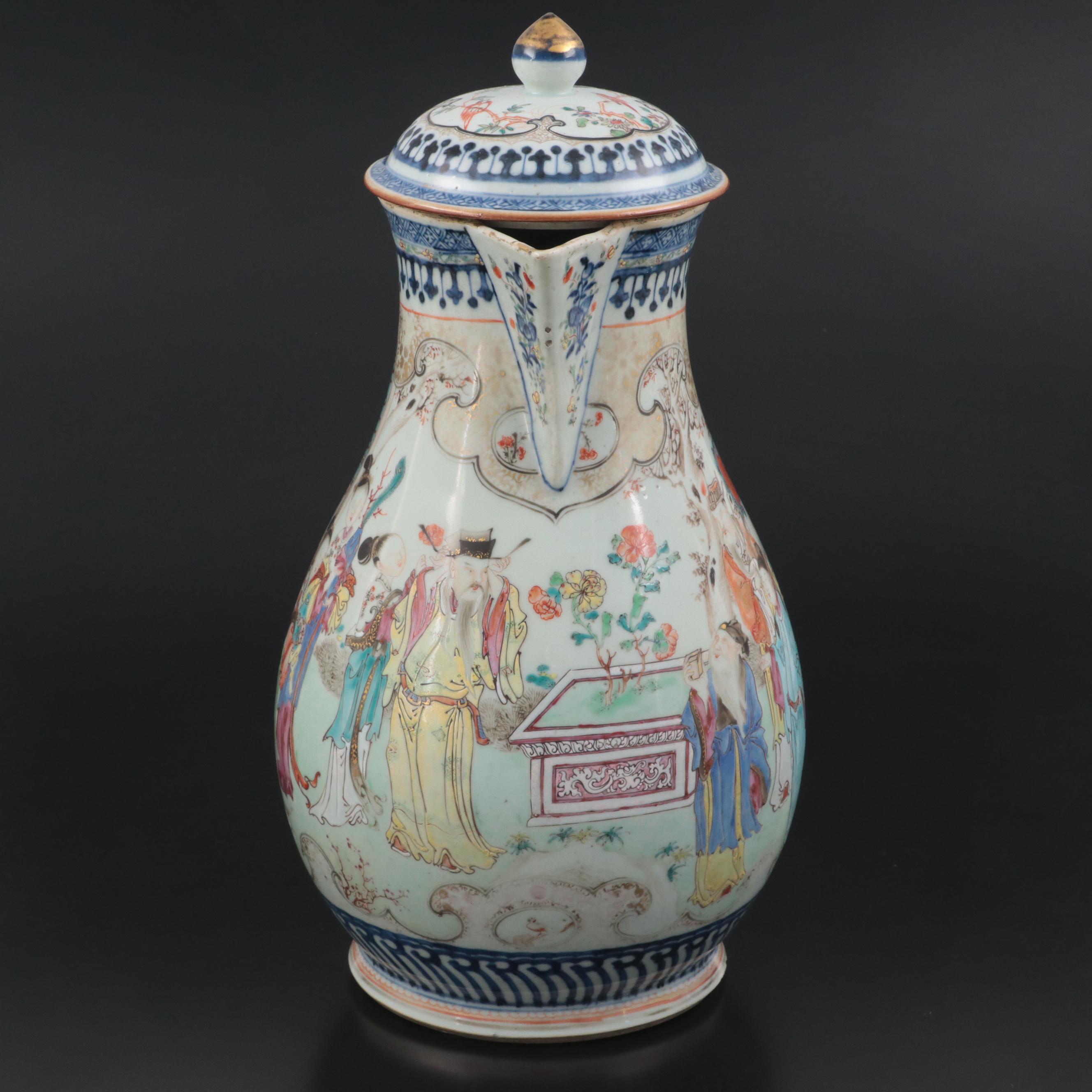 Chinese Export Porcelain Nanking Border Famille Rose Coffee Pot