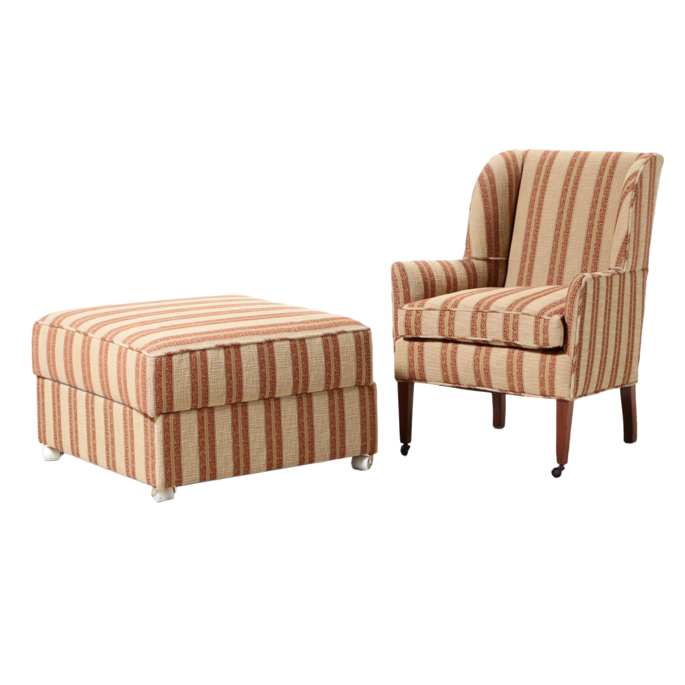 Custom-Upholstered Armchair with Fold-Out Bed Ottoman