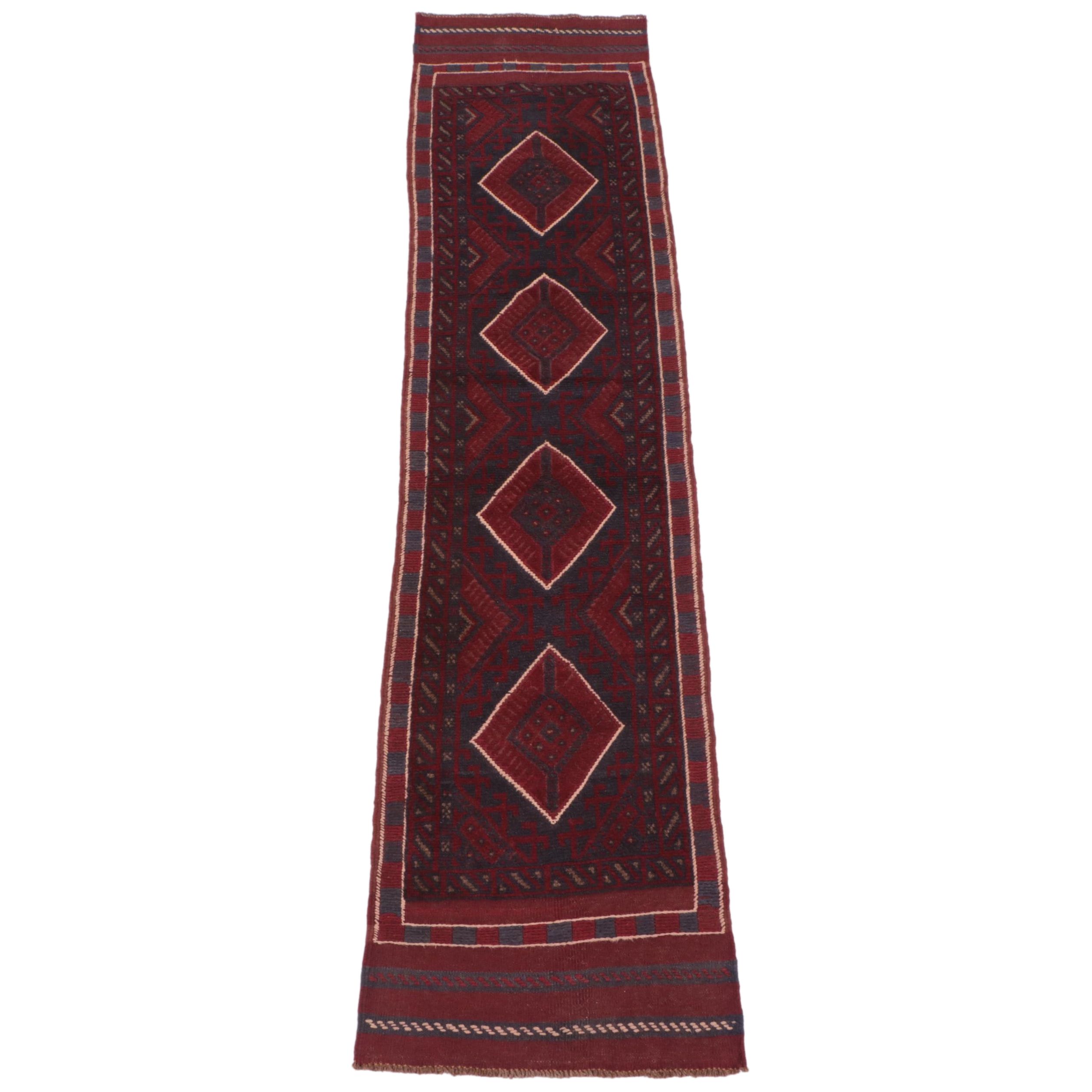 1'11 x 8' Hand-Knotted Afghan Baluch Mixed Technique Carpet Runner