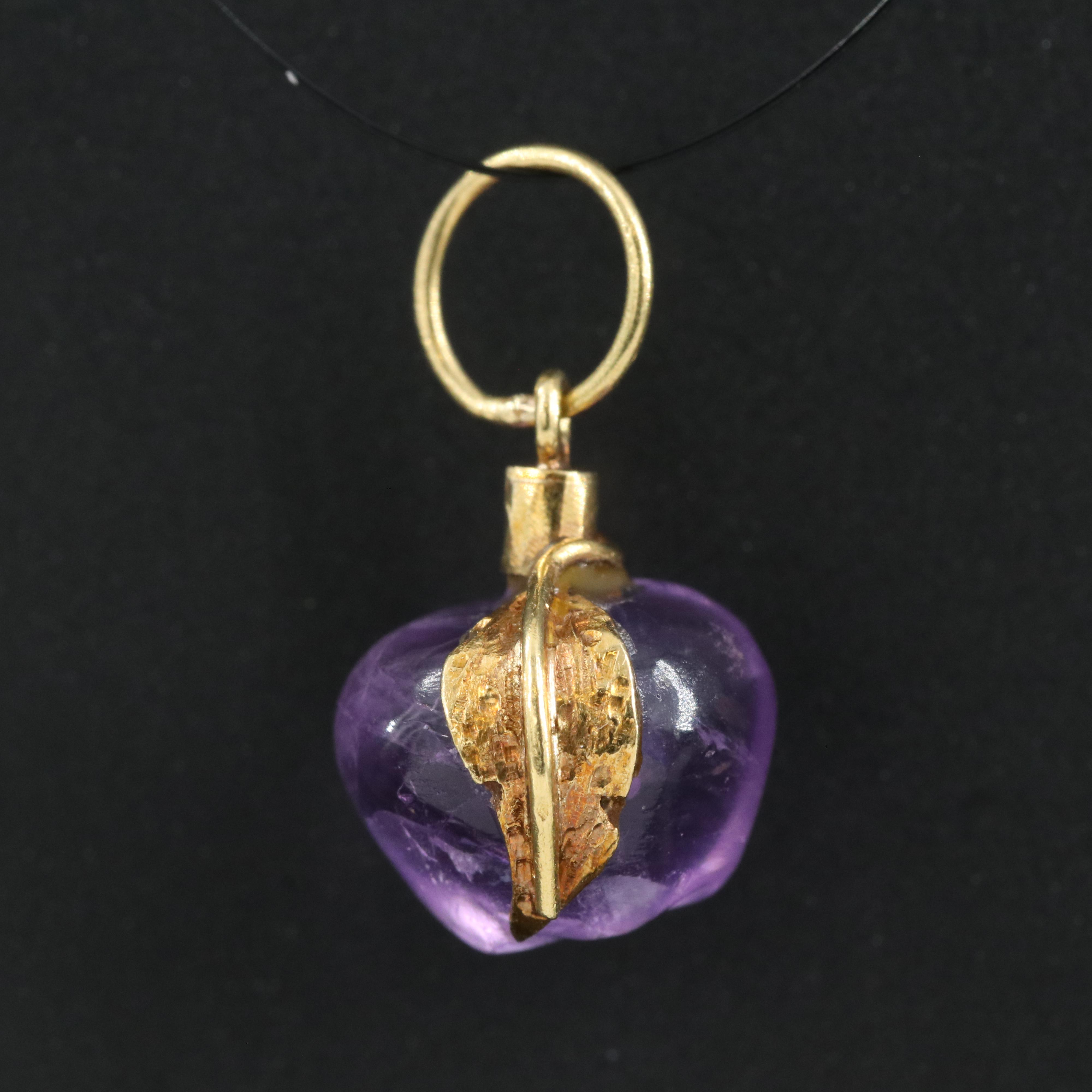 18K Carved Amethyst Apple Charm