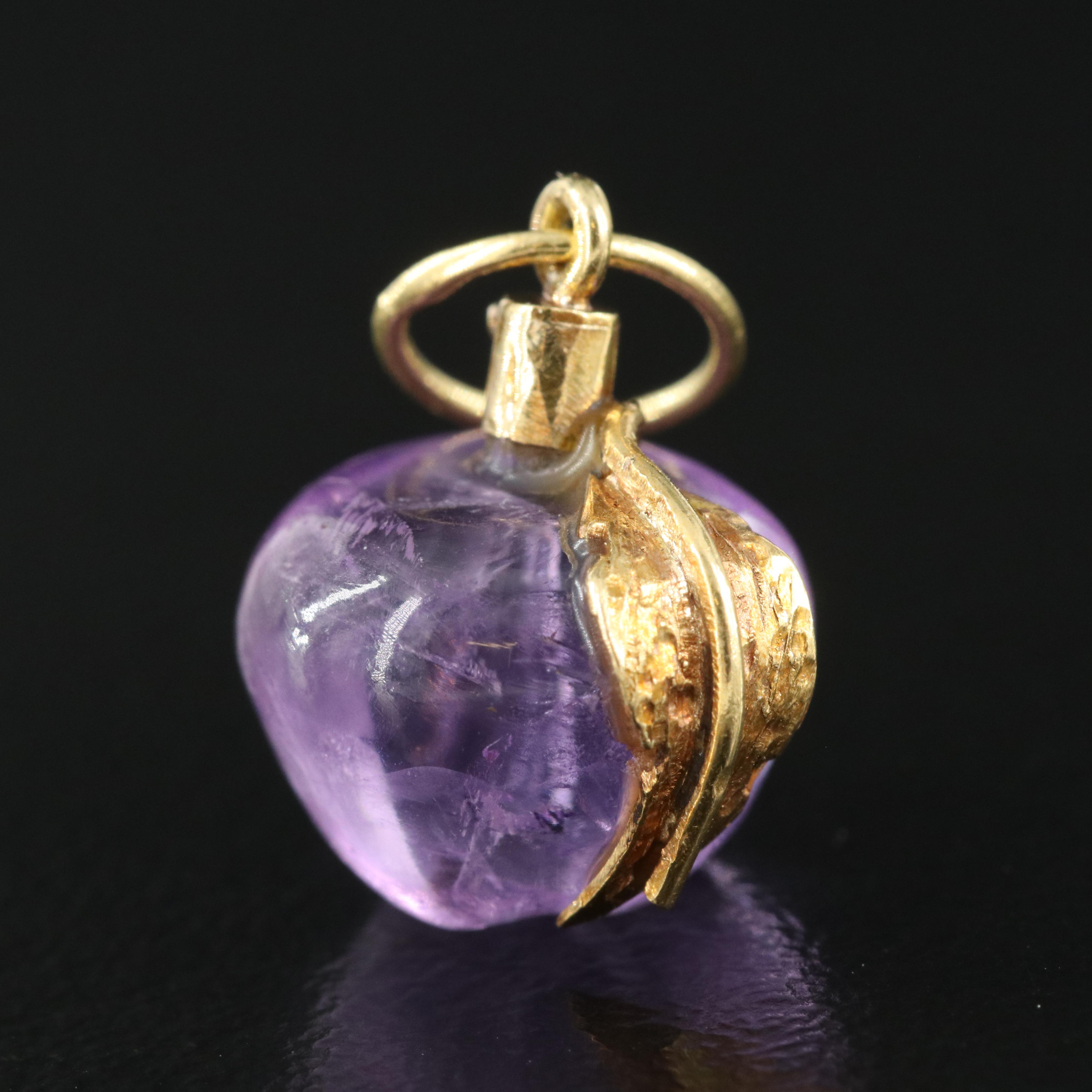 18K Carved Amethyst Apple Charm