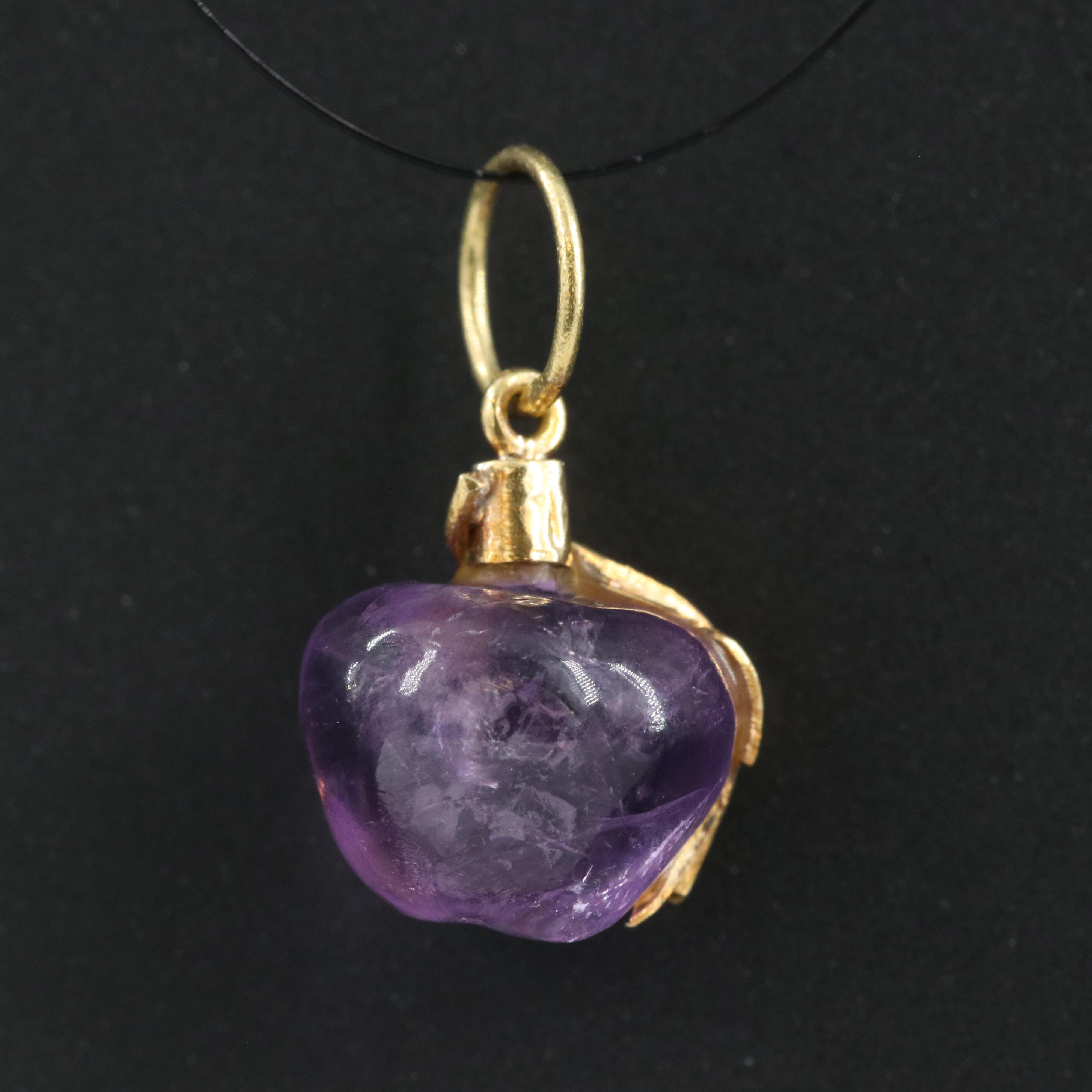 18K Carved Amethyst Apple Charm
