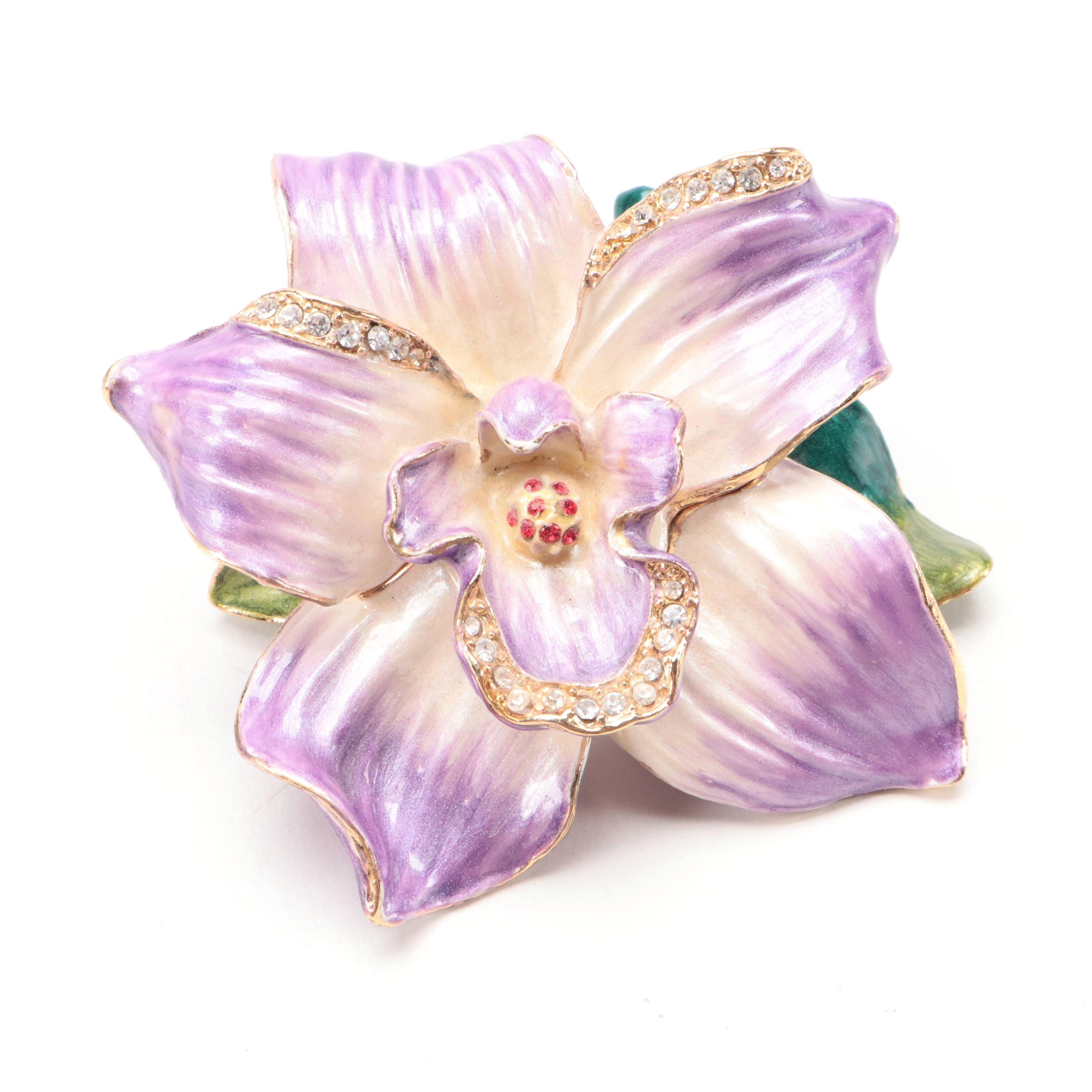 Rhinestone Embellished Enameled Metal Iris Trinket Box