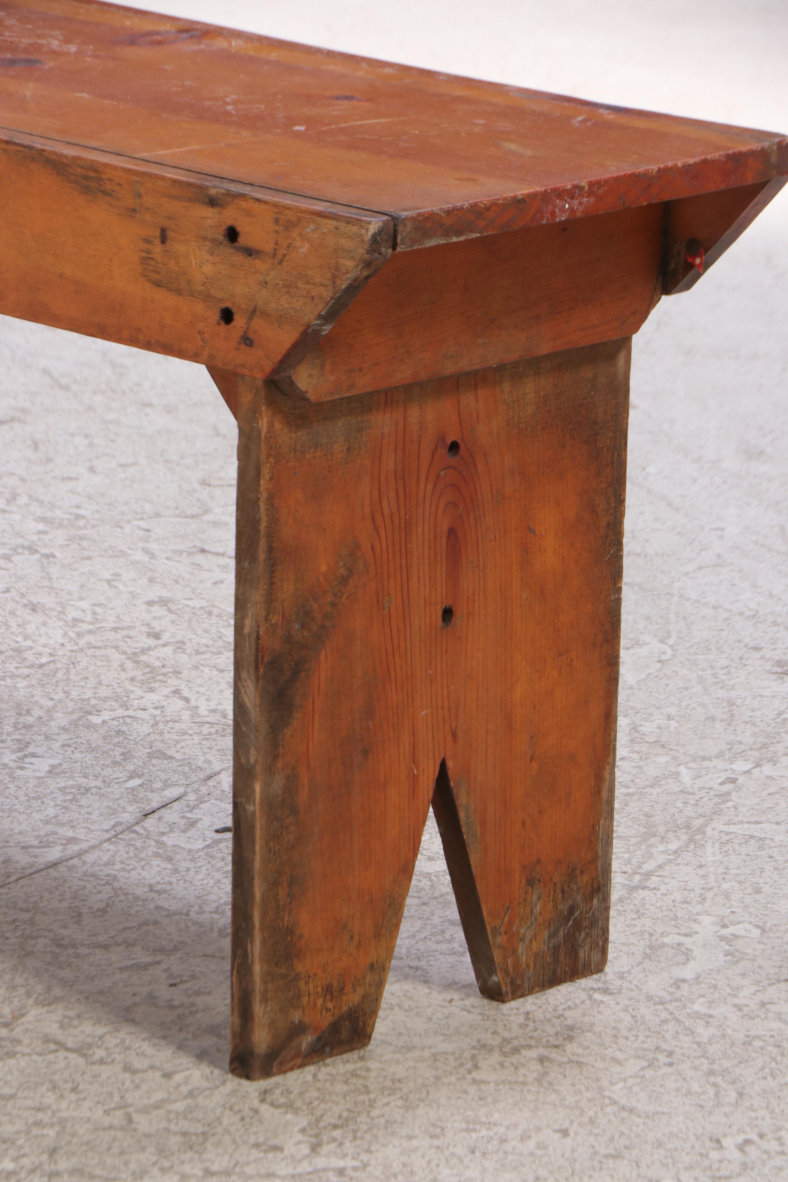 American Primitive Pine Bench, 19th / 20th Century