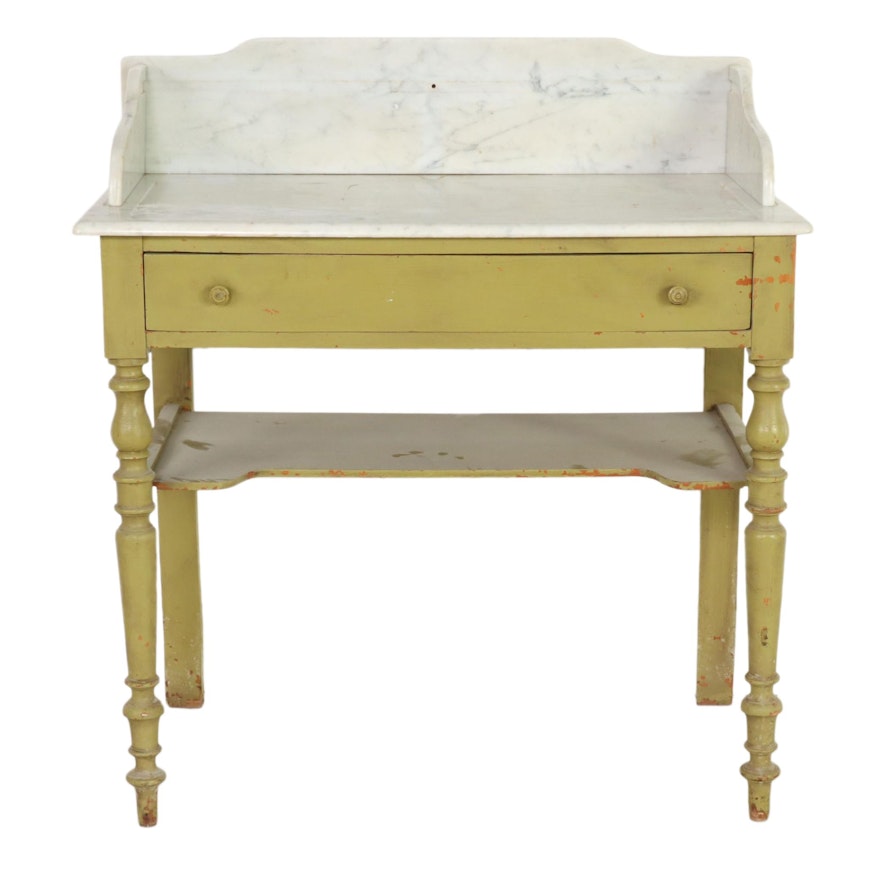 French Painted Fruitwood & White Marble Washstand, Late 19th/Early 20th Century