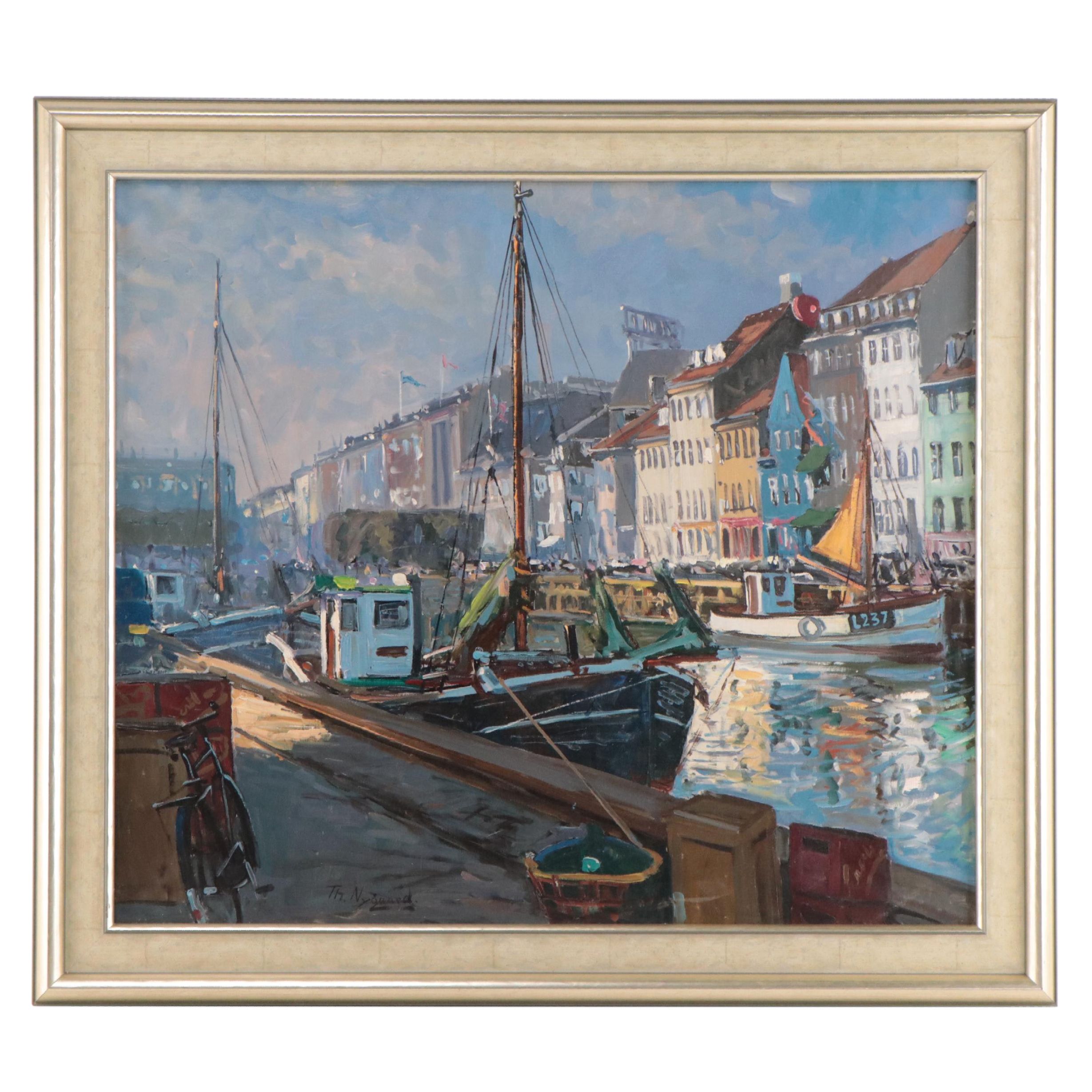 Theodor Nygaard Copenhagen Canal Scene Oil Painting