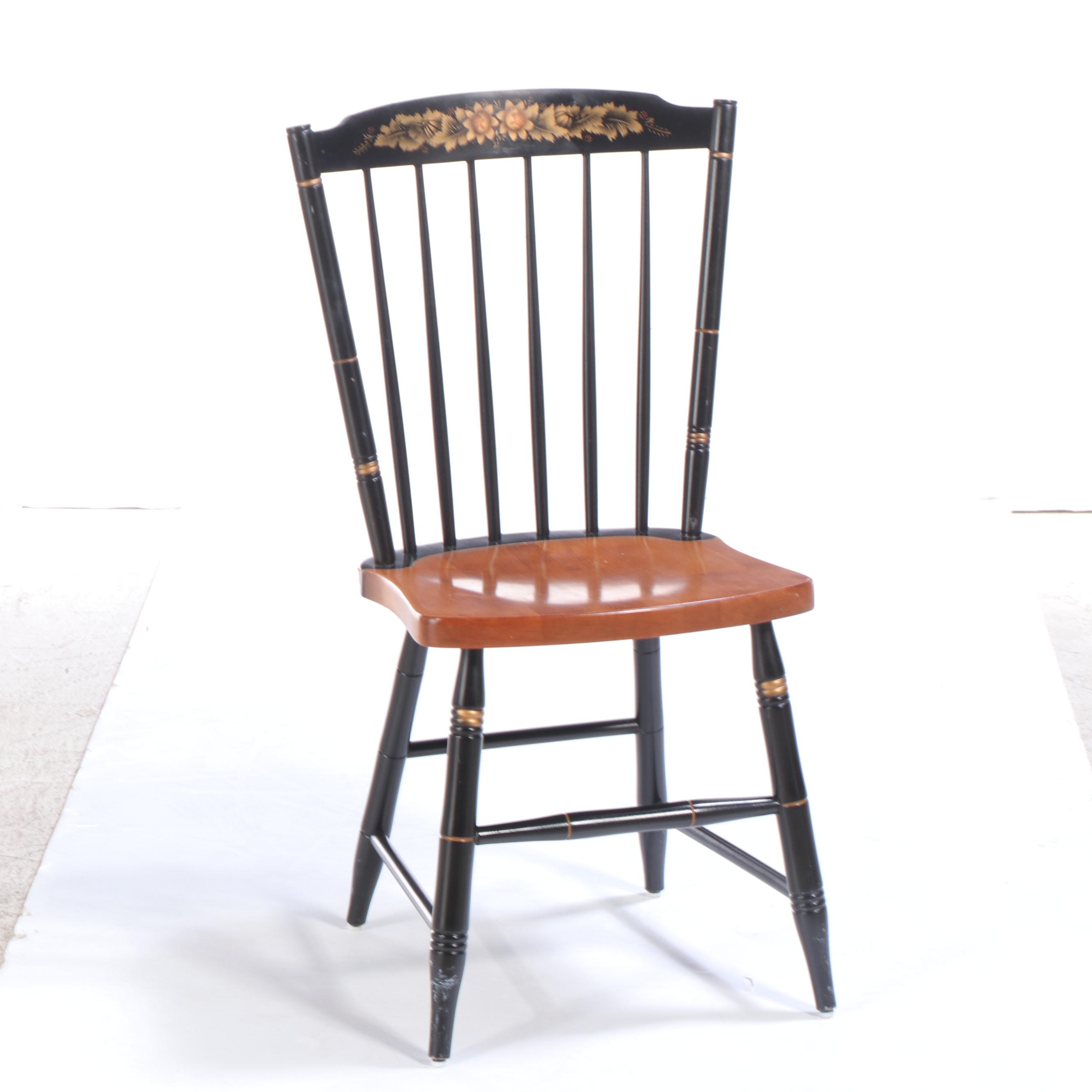 Pair of L. Hitchcock Maple, Parcel-Ebonized & Gilt-Stenciled "Fancy" Side Chairs