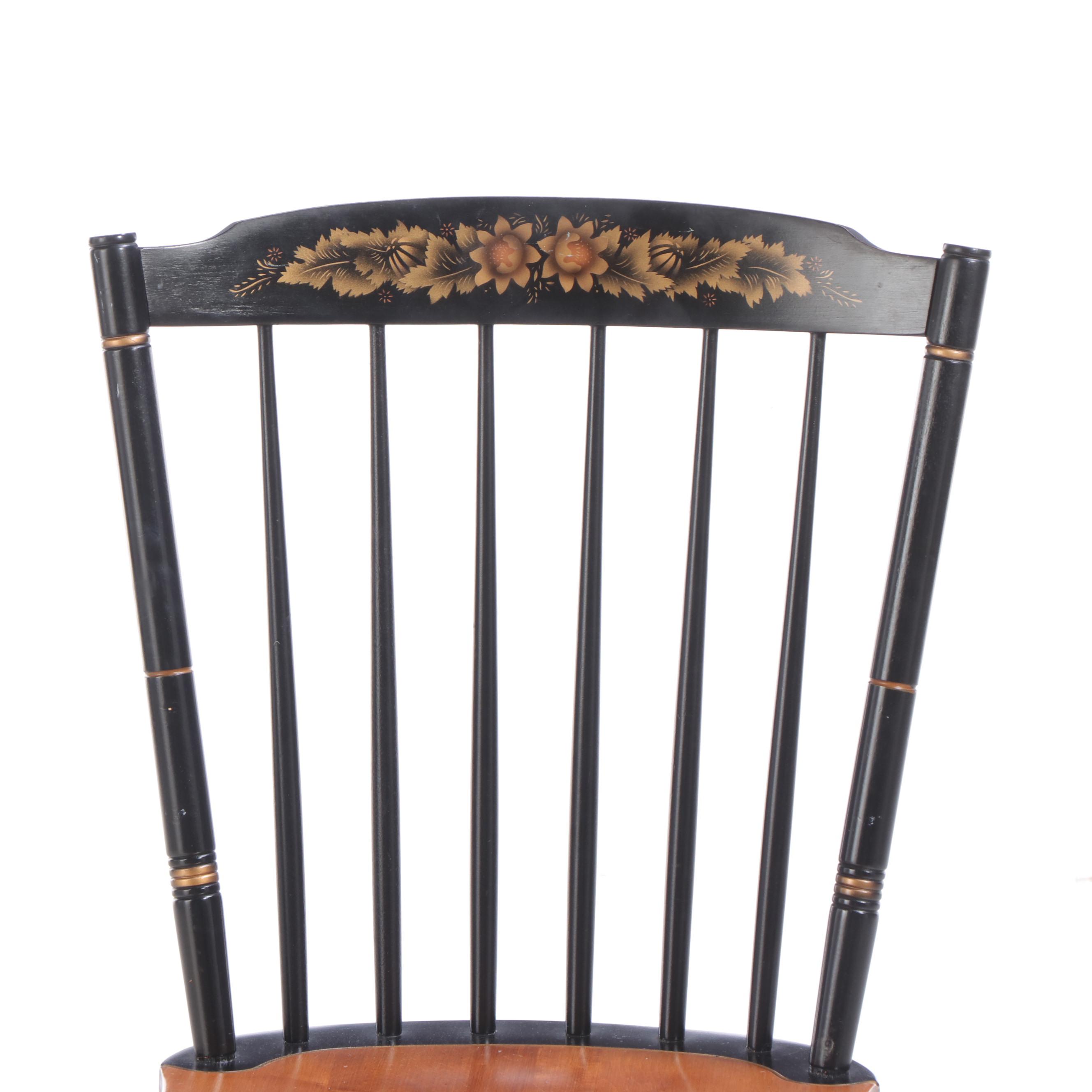 Pair of L. Hitchcock Maple, Parcel-Ebonized & Gilt-Stenciled "Fancy" Side Chairs