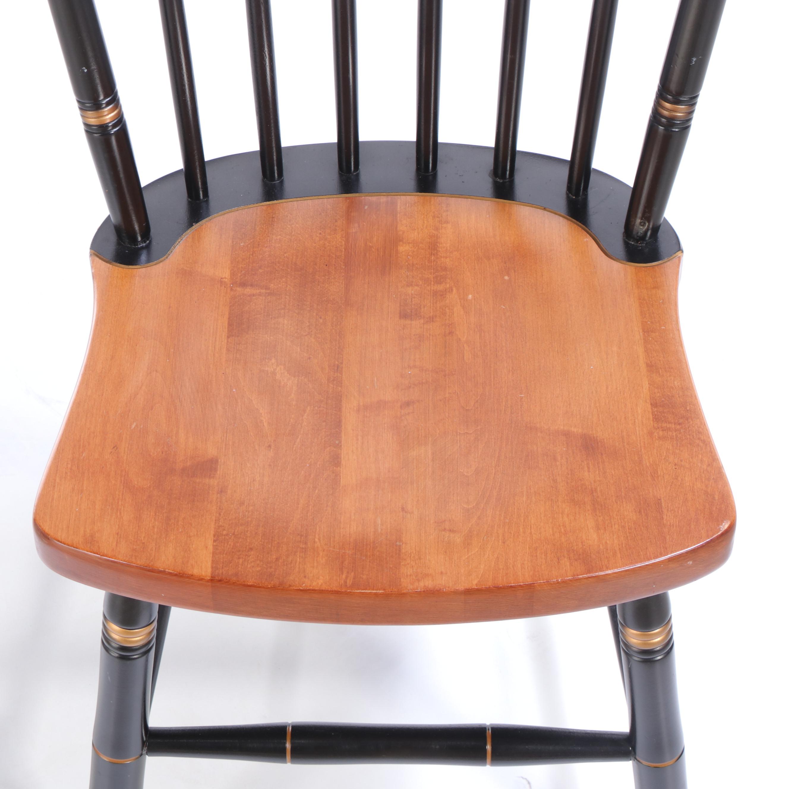 Pair of L. Hitchcock Maple, Parcel-Ebonized & Gilt-Stenciled "Fancy" Side Chairs