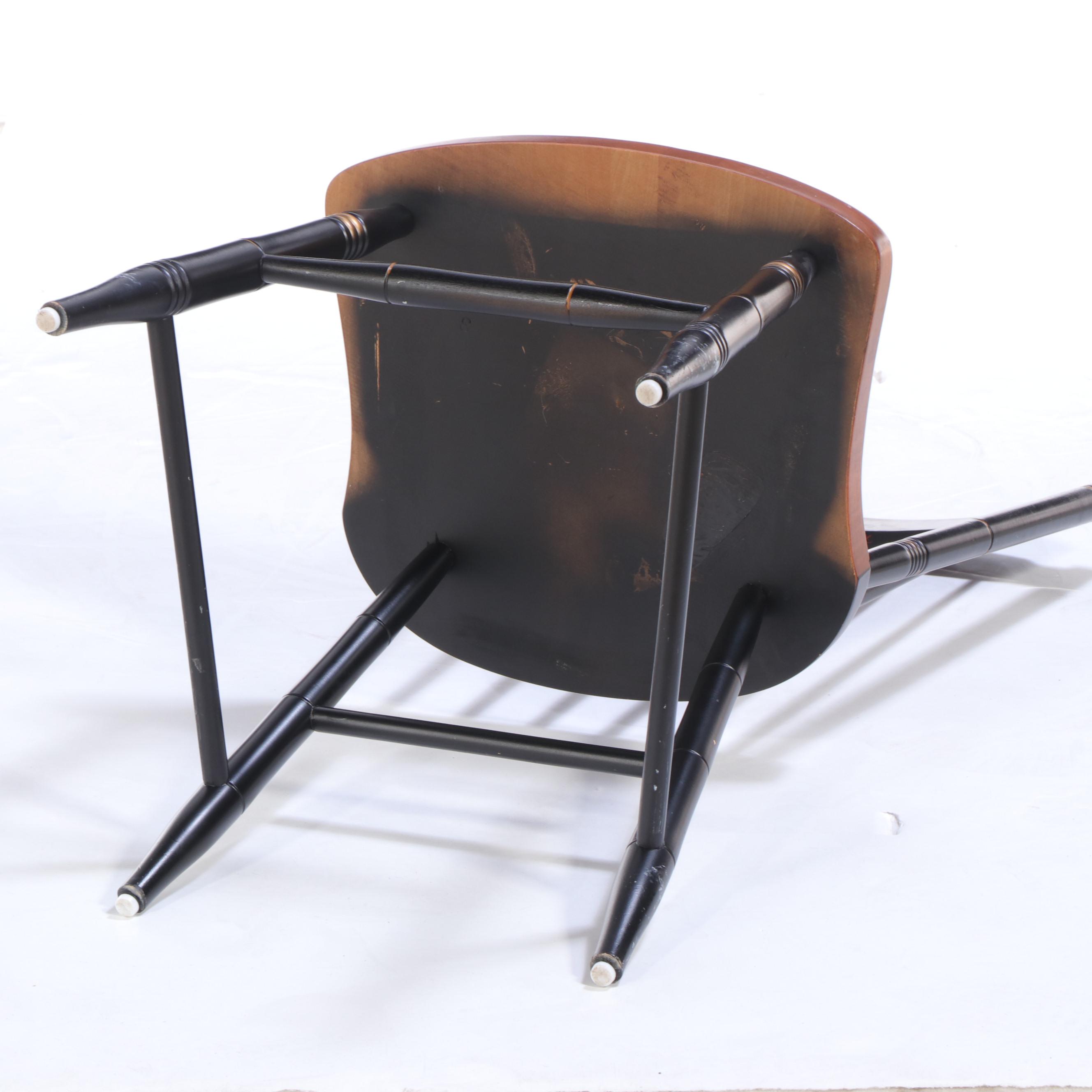 Pair of L. Hitchcock Maple, Parcel-Ebonized & Gilt-Stenciled "Fancy" Side Chairs