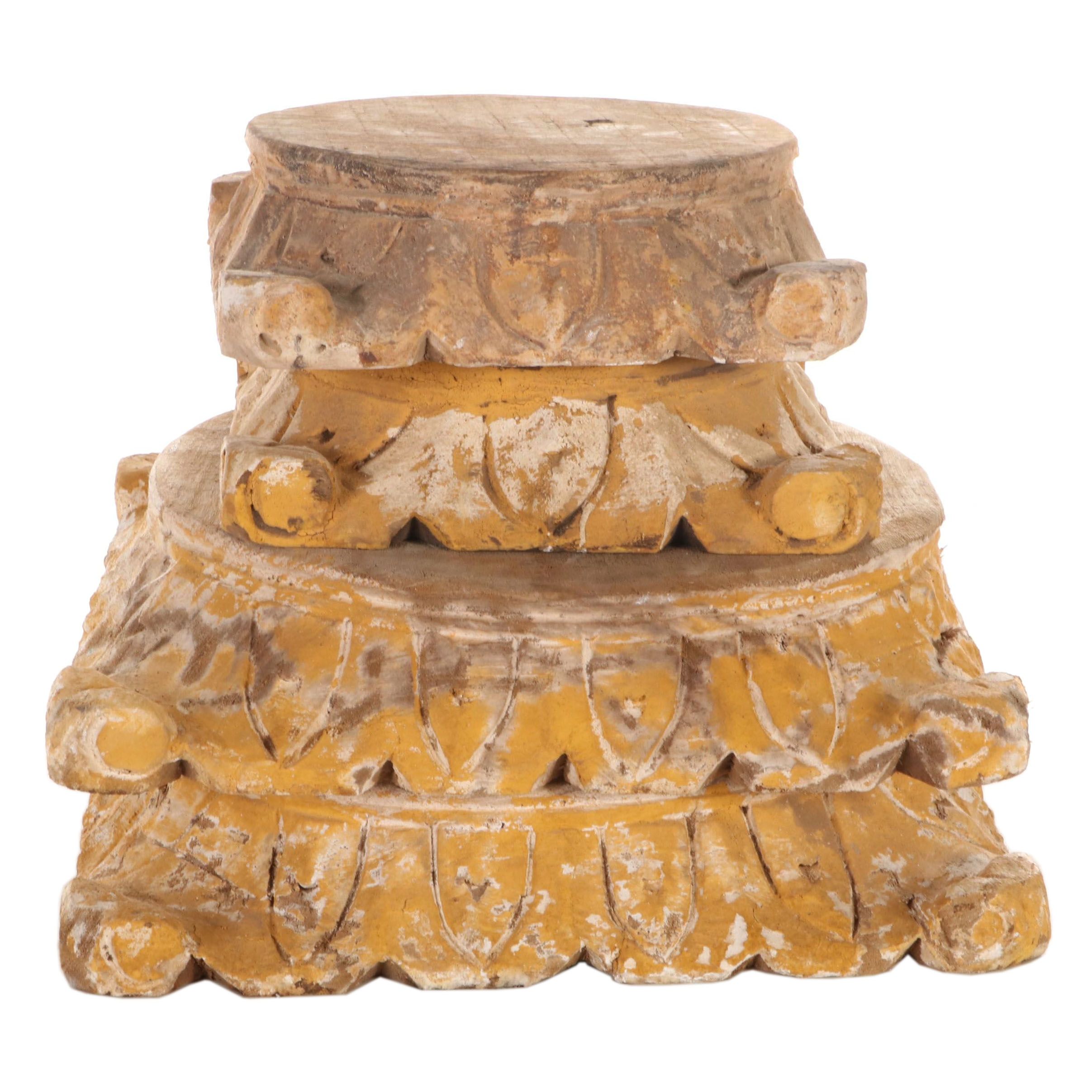 Carved Wood Foliate Column Bases