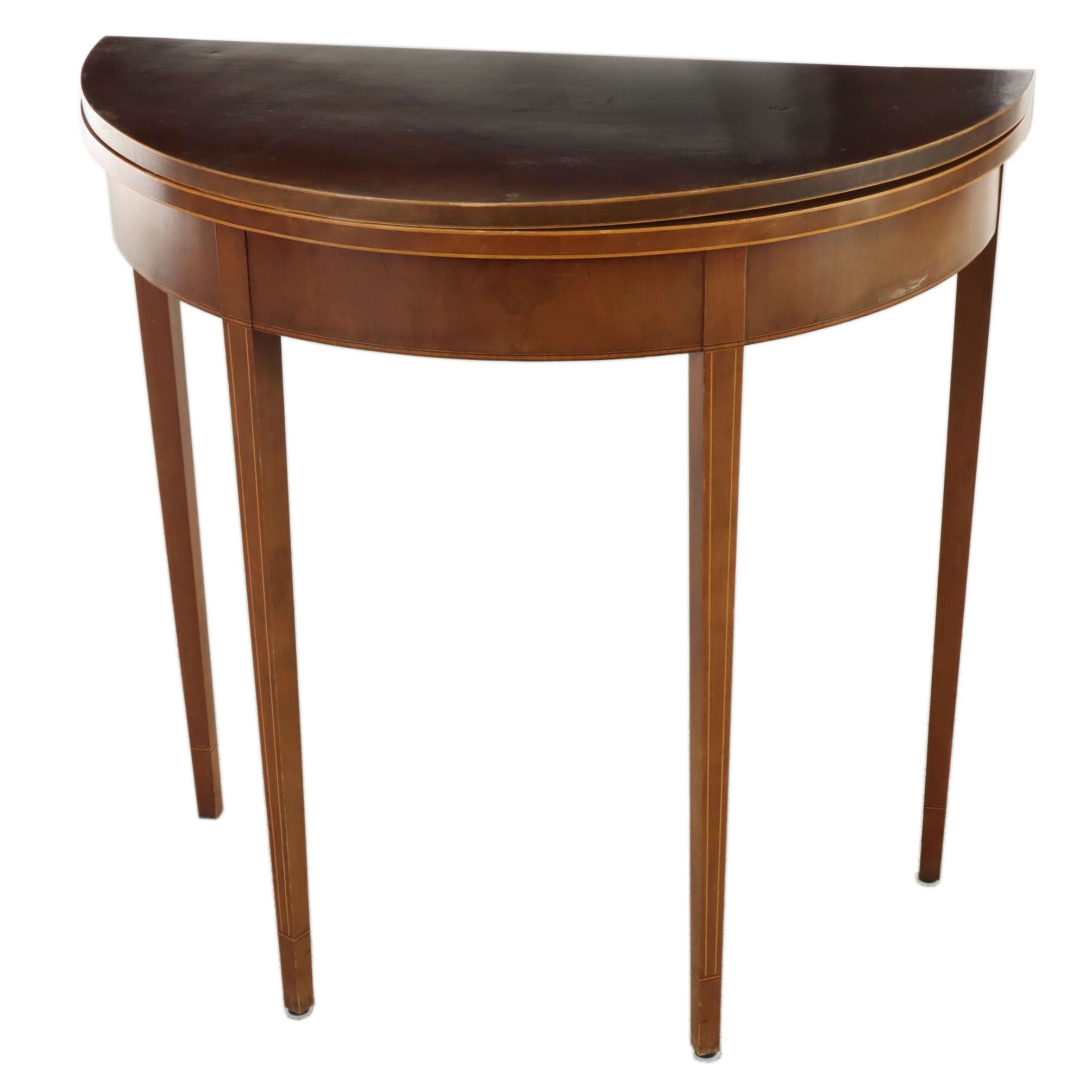 Federal Style Cherrywood and String-Inlaid Demilune Games Table, 20th Century