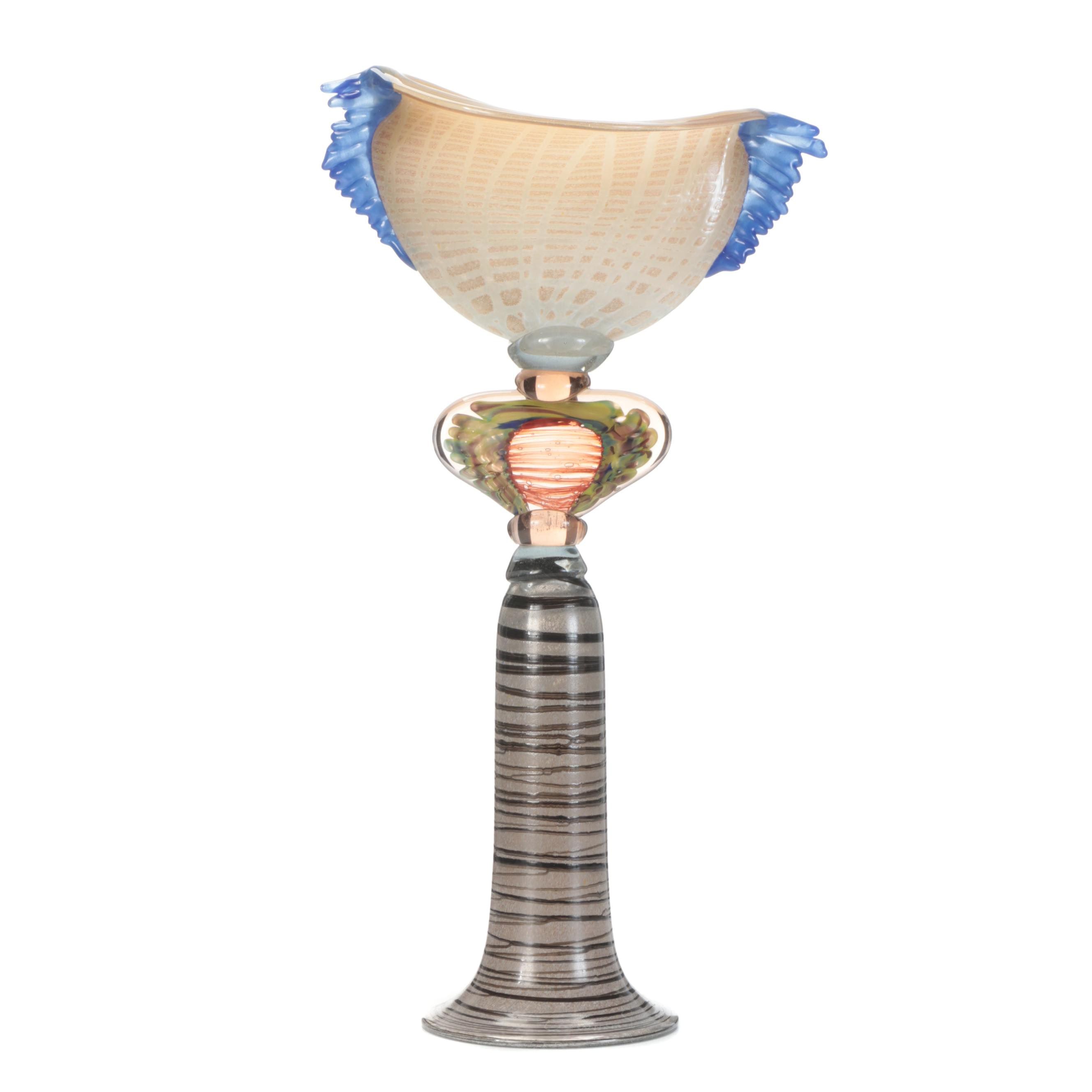 Pedestal Art Glass Sculptural Vase