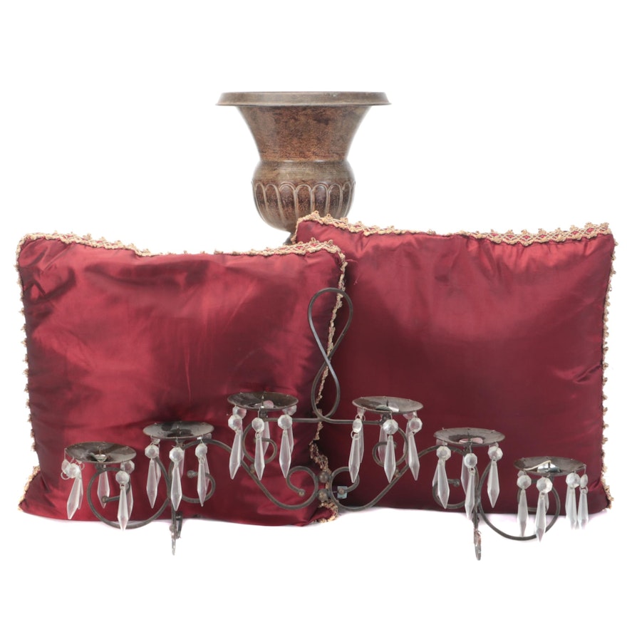 Kingsbury Home Accent Pillows with Candelabra and Urn Form Vase