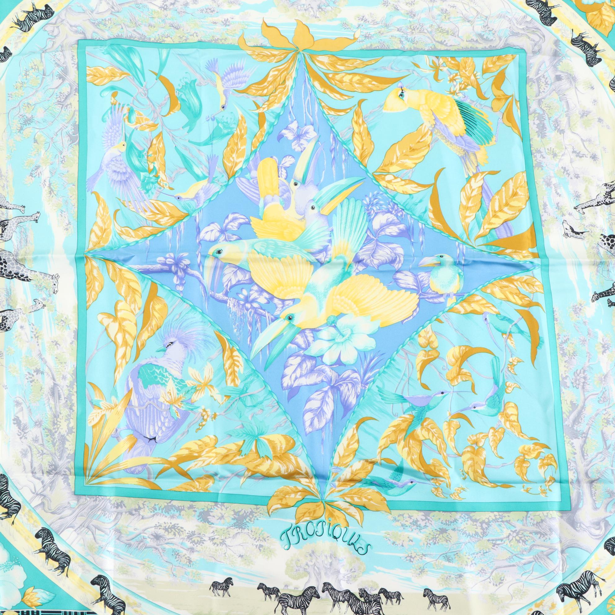 Hermès "Tropiques" Scarf 90 in Silk Twill