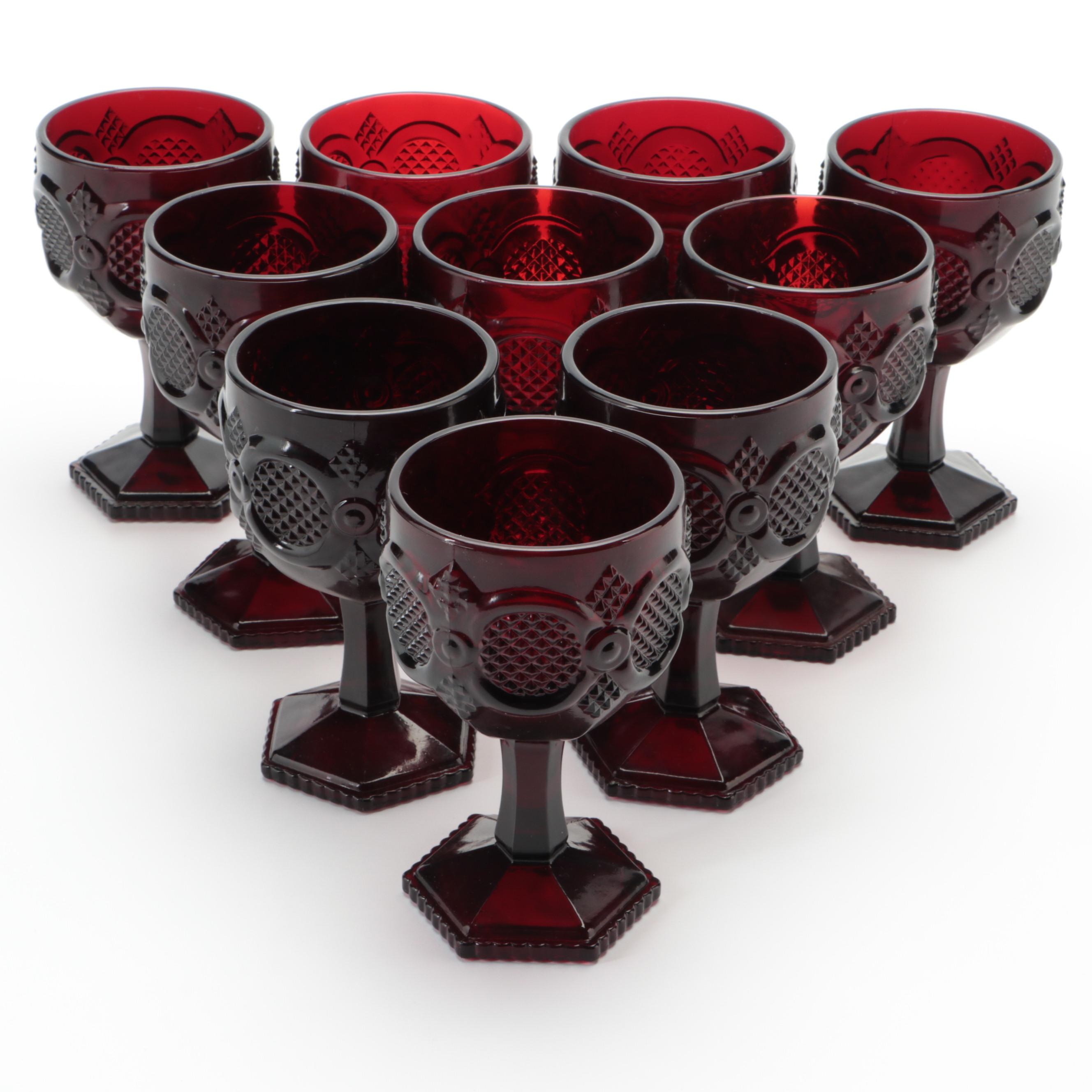 Avon "Cape Cod Ruby" Pressed Glass Goblets and Wine Glasses, 1975-1992