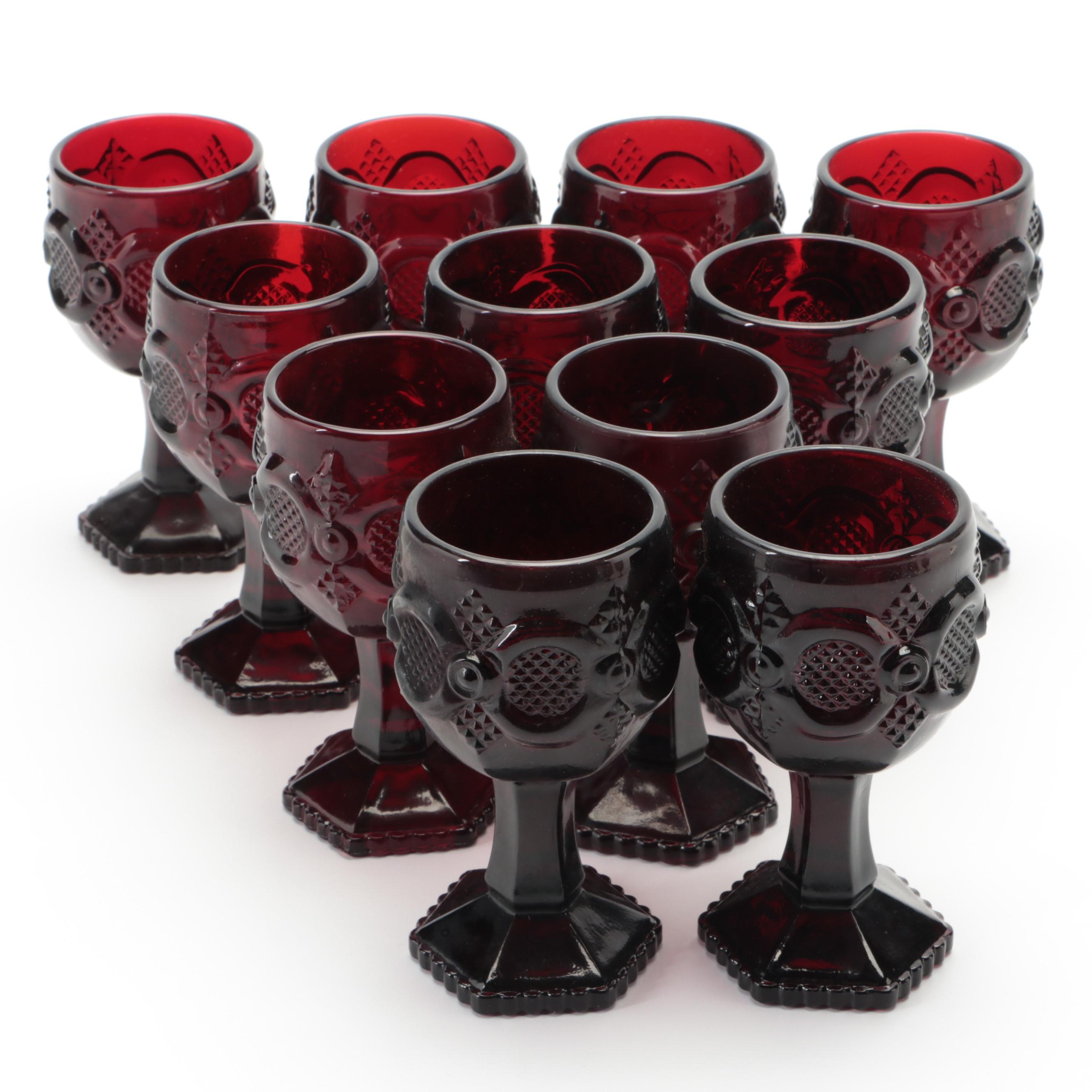 Avon "Cape Cod Ruby" Pressed Glass Goblets and Wine Glasses, 1975-1992