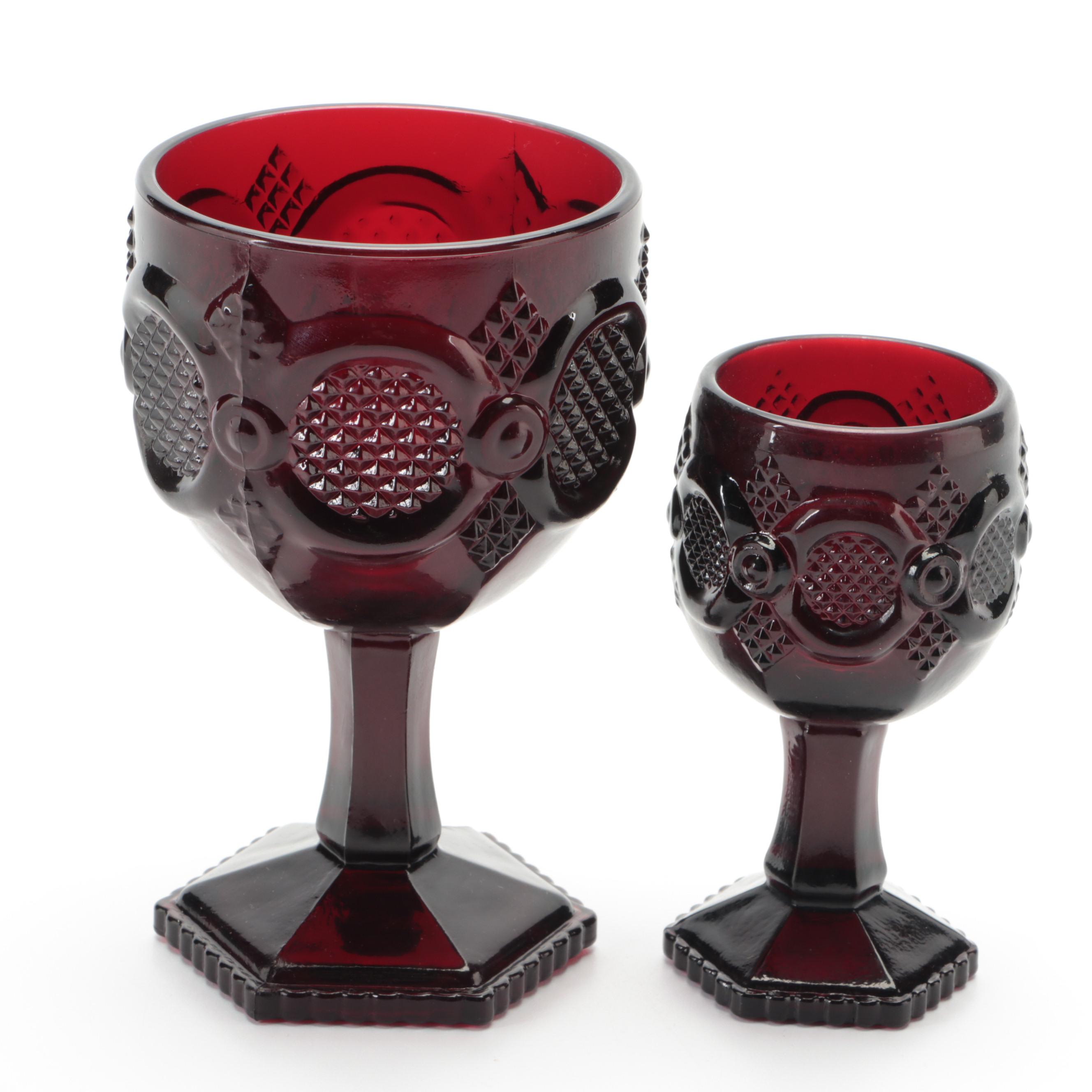 Avon "Cape Cod Ruby" Pressed Glass Goblets and Wine Glasses, 1975-1992