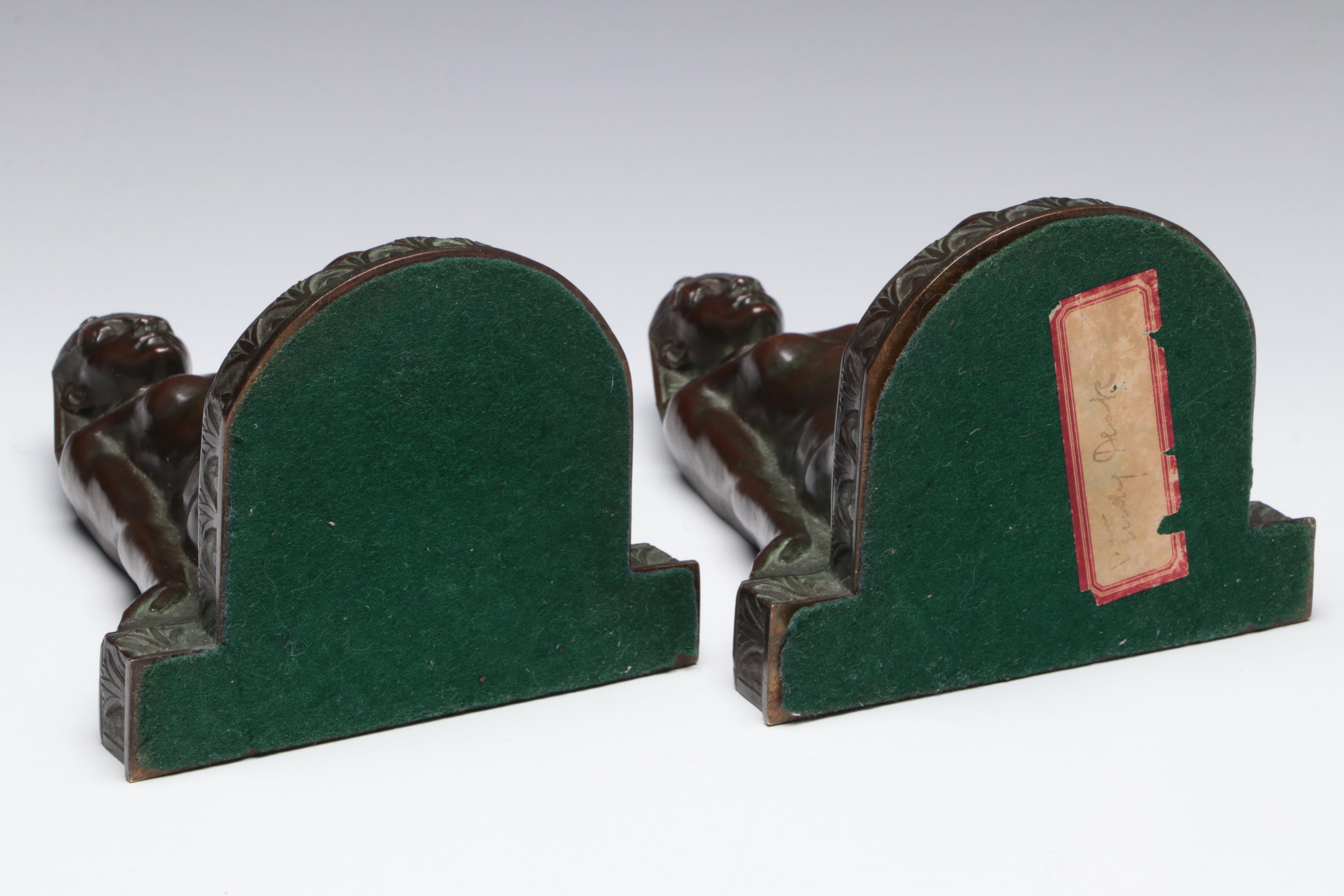 Pair of Egyptian Revival M. Peinlich Sc. Bronze Bookends, 1913