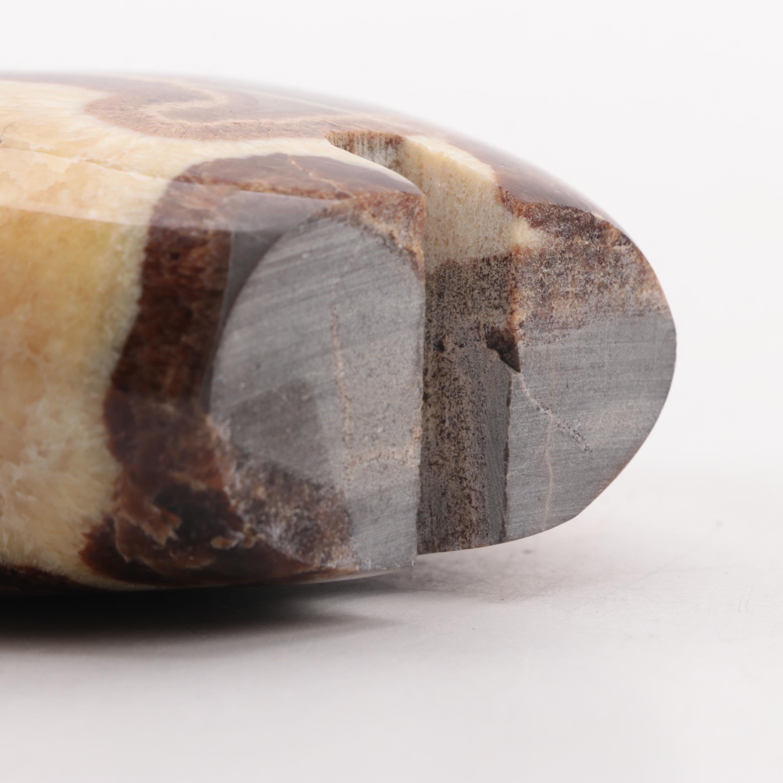 Carved Septarian Nodule Fetish Figure with Carved Black Agate Obelisk