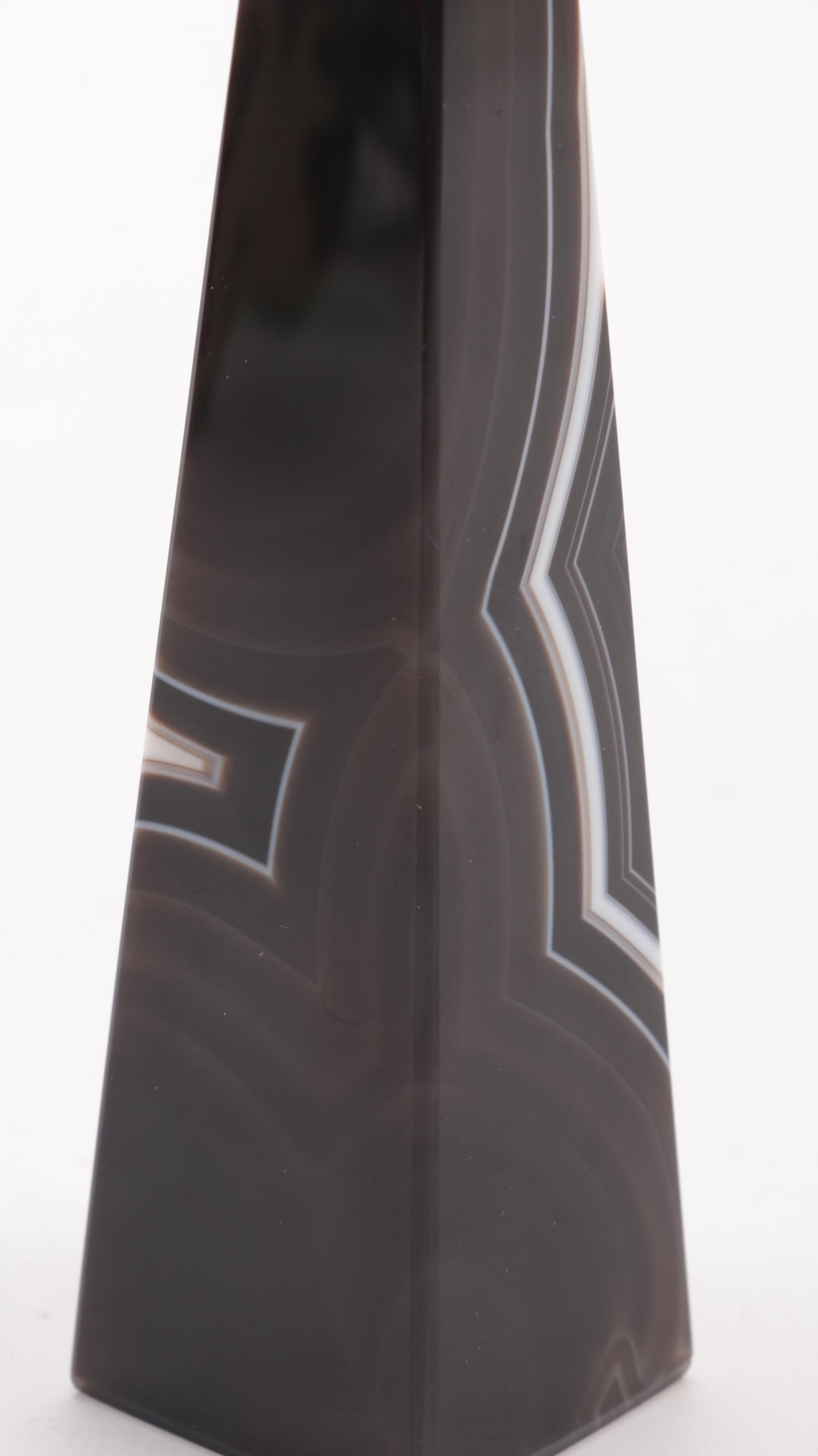 Carved Septarian Nodule Fetish Figure with Carved Black Agate Obelisk