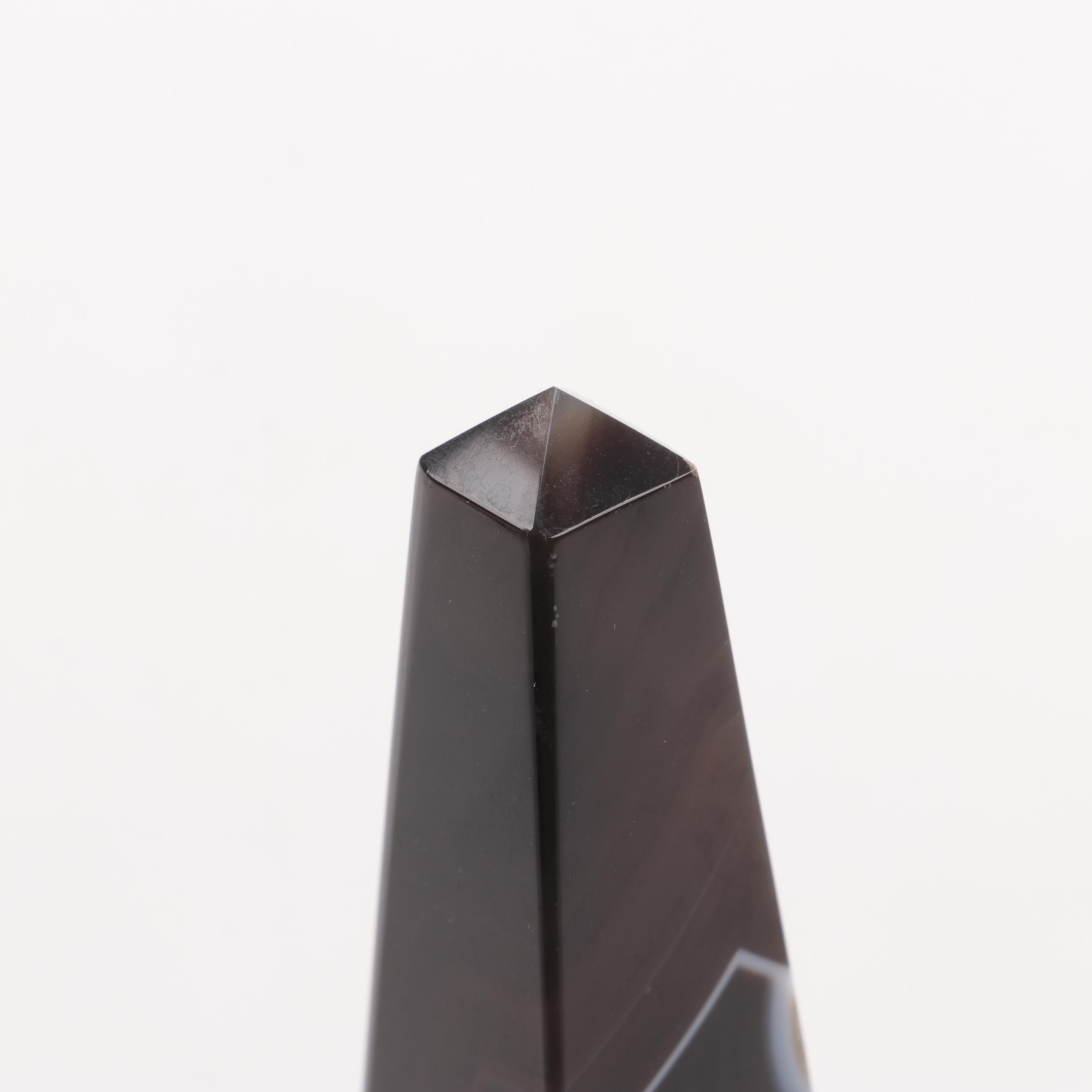 Carved Septarian Nodule Fetish Figure with Carved Black Agate Obelisk