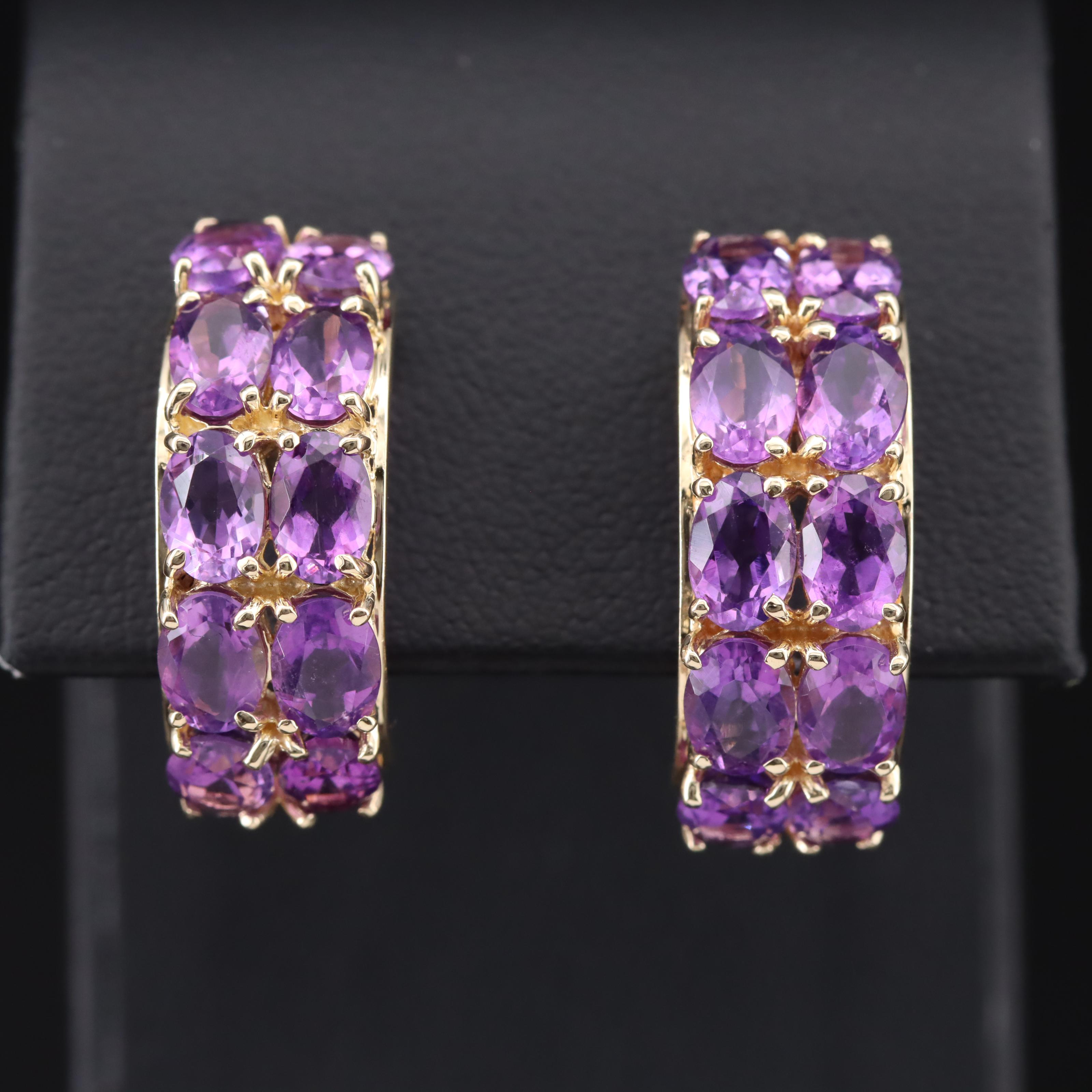 14K Amethyst Half-Hoop Earrings