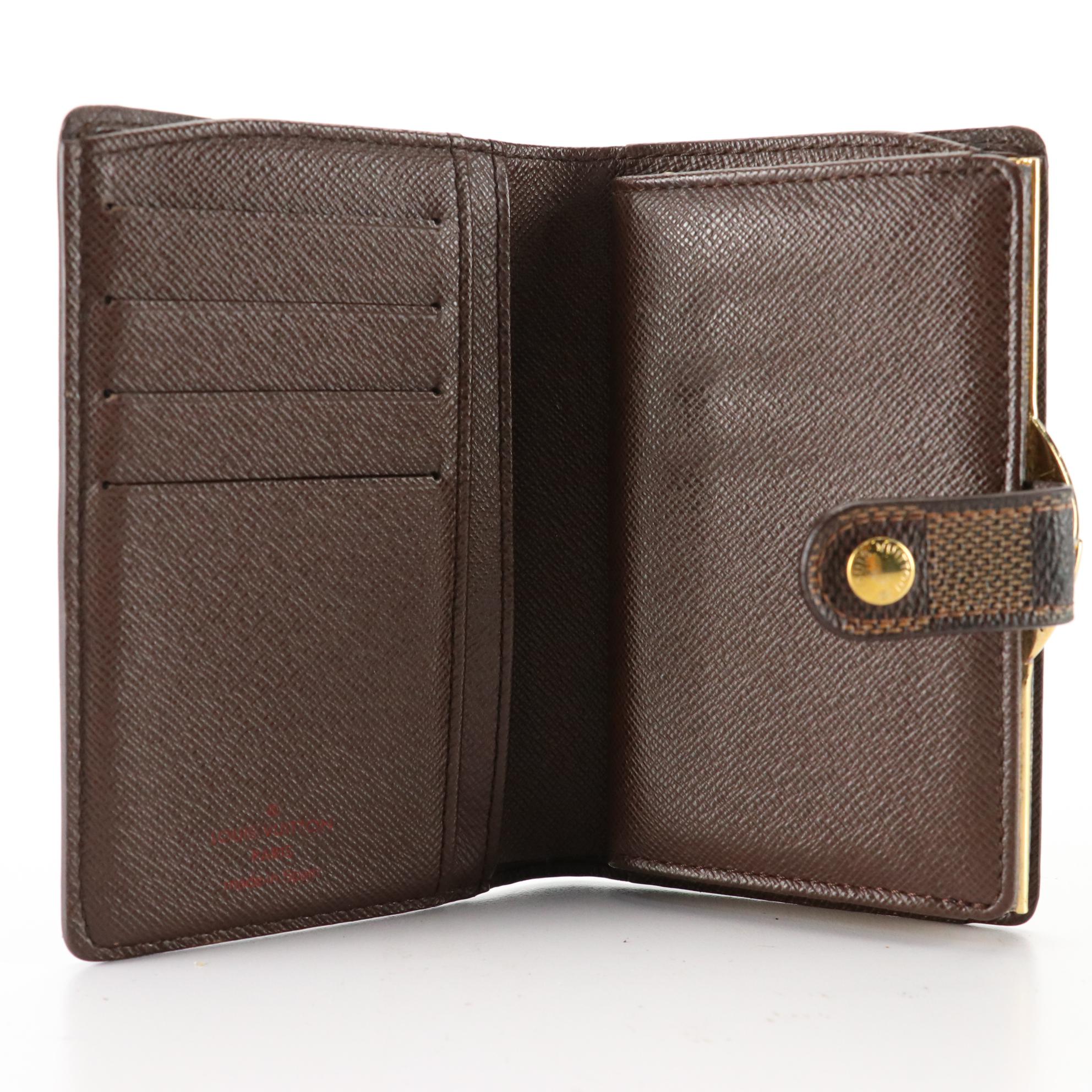 Louis Vuitton Porte-Monnaie Kiss Lock Wallet in Damier Ebene Canvas