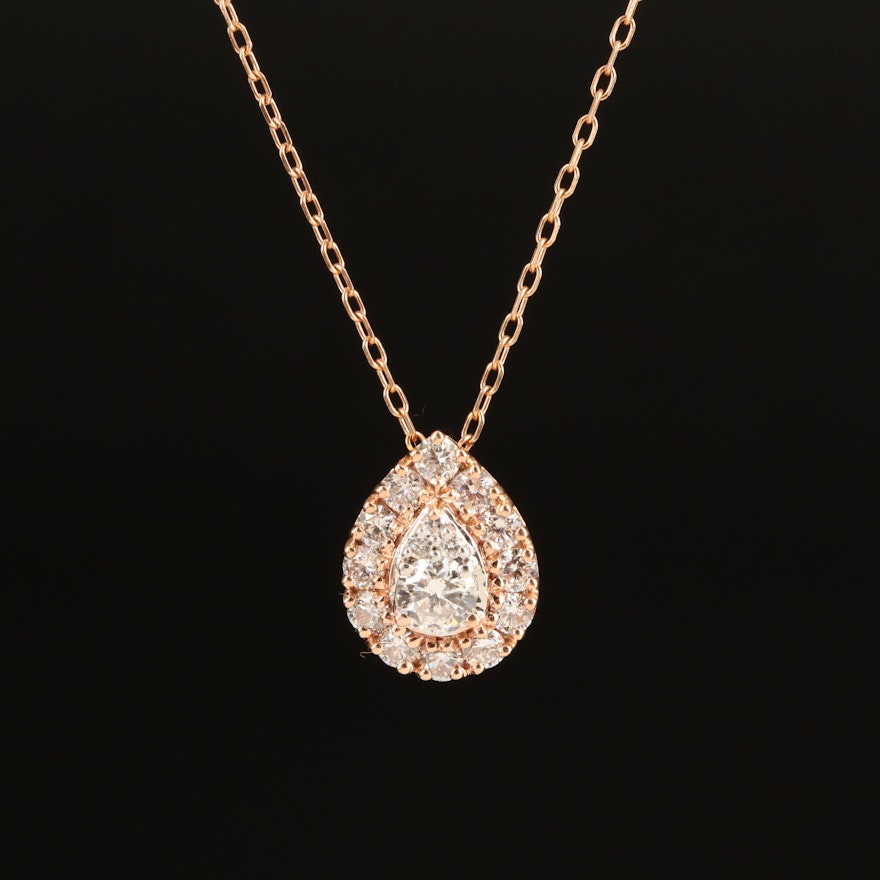14K Rose Gold 0.64 CTW Lab Grown Diamond Teardrop Pendant Necklace