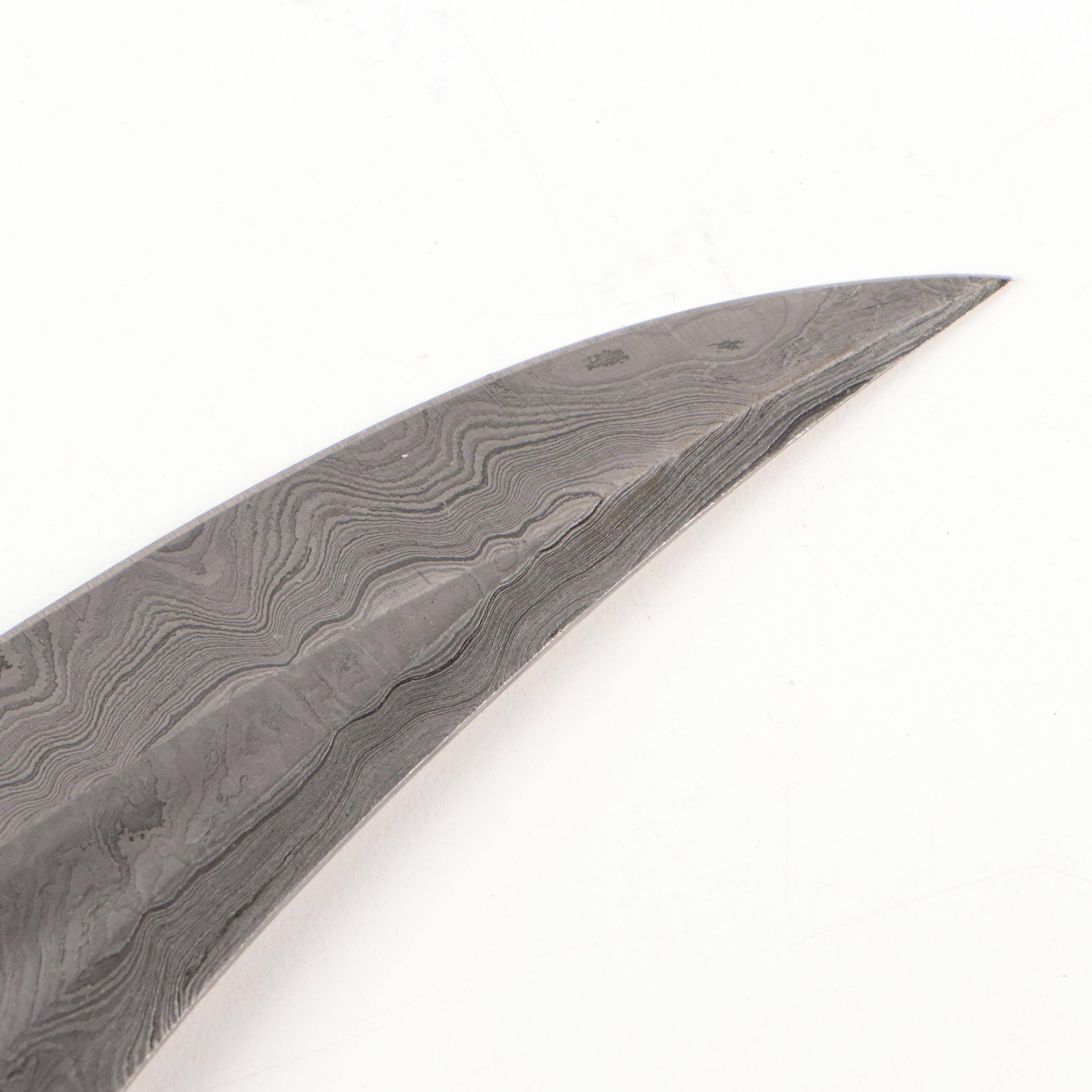 Colt® Damascus Steel Knife with Stag Handle and Leather Sheath