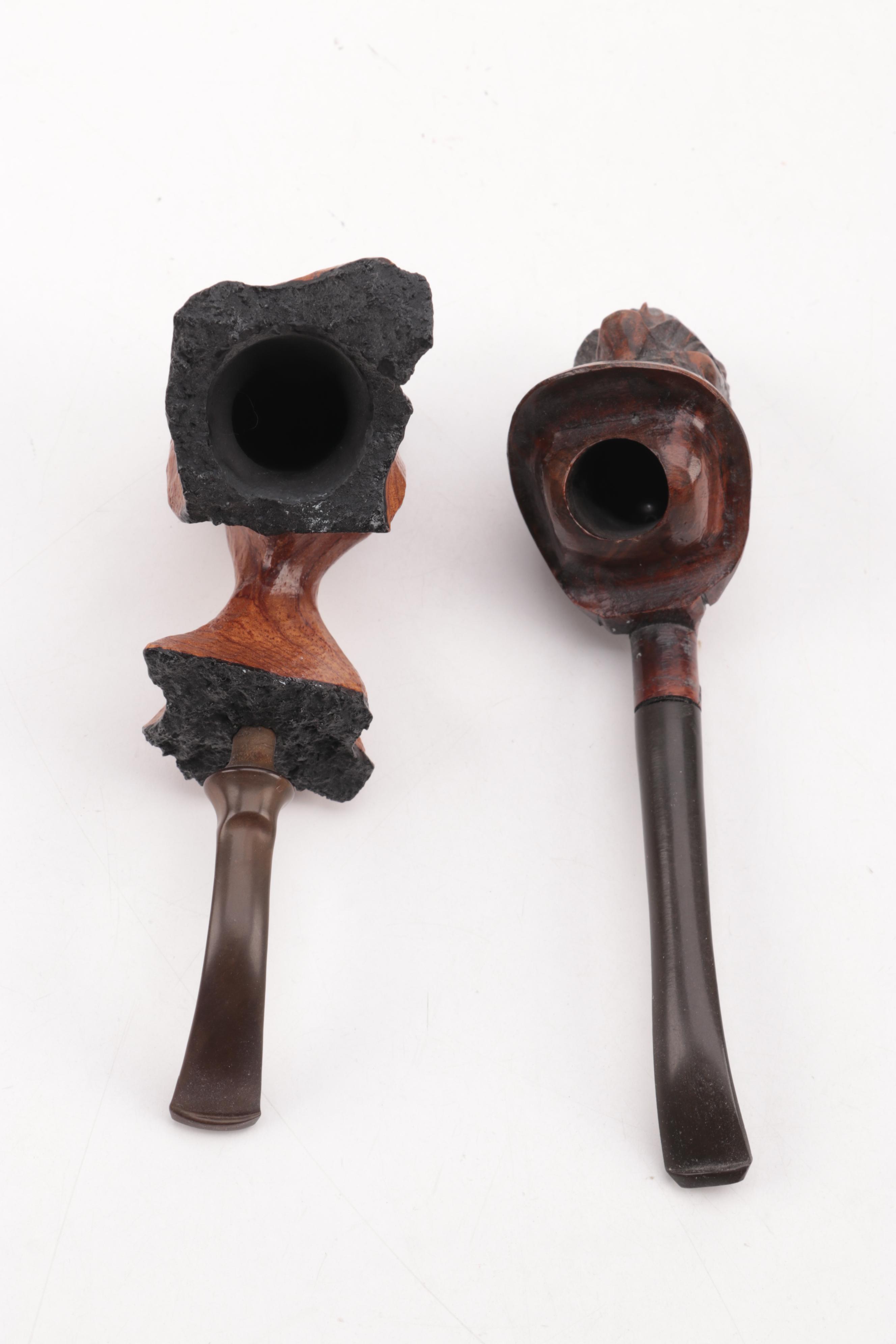 Carved Briar Tobacco Pipes with Other Clay and Wood Pipes
