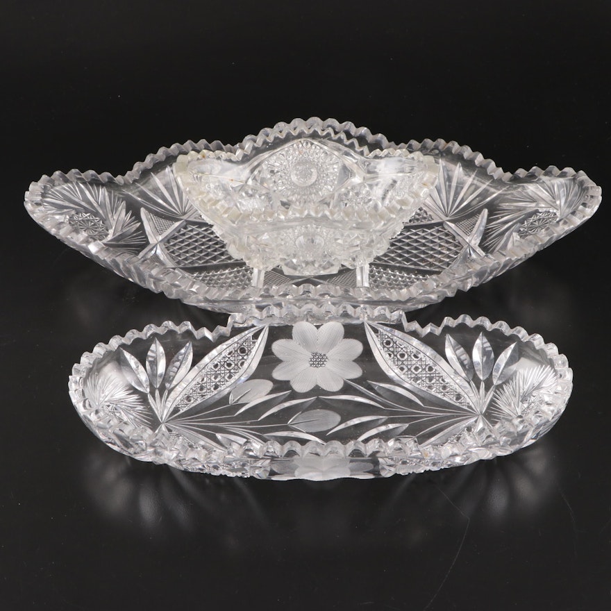 American Brilliant Cut Glass Celery Dishes with Other Pressed Glass Dish