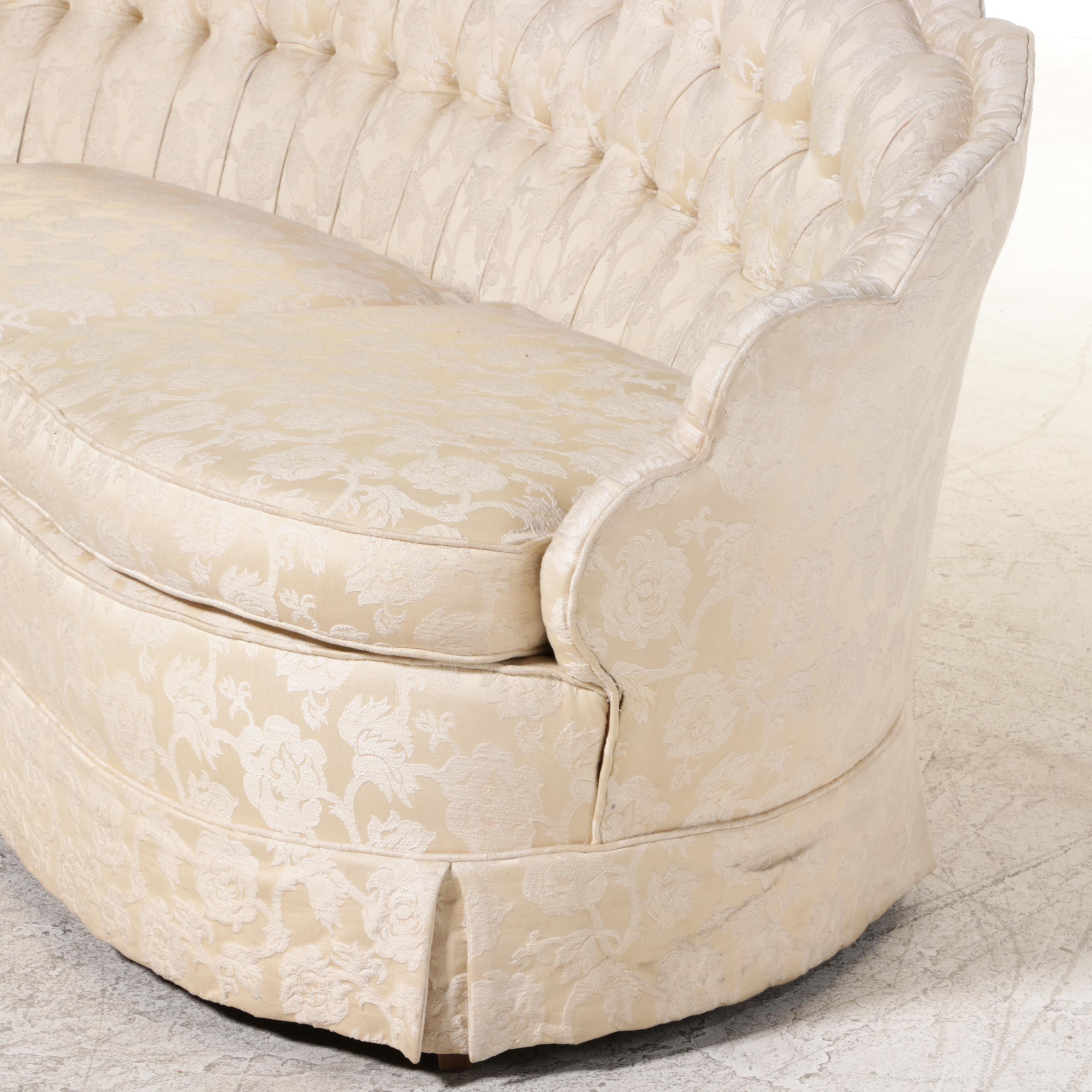 Hollywood Regency Style Curved Scalloped Edge Sofa