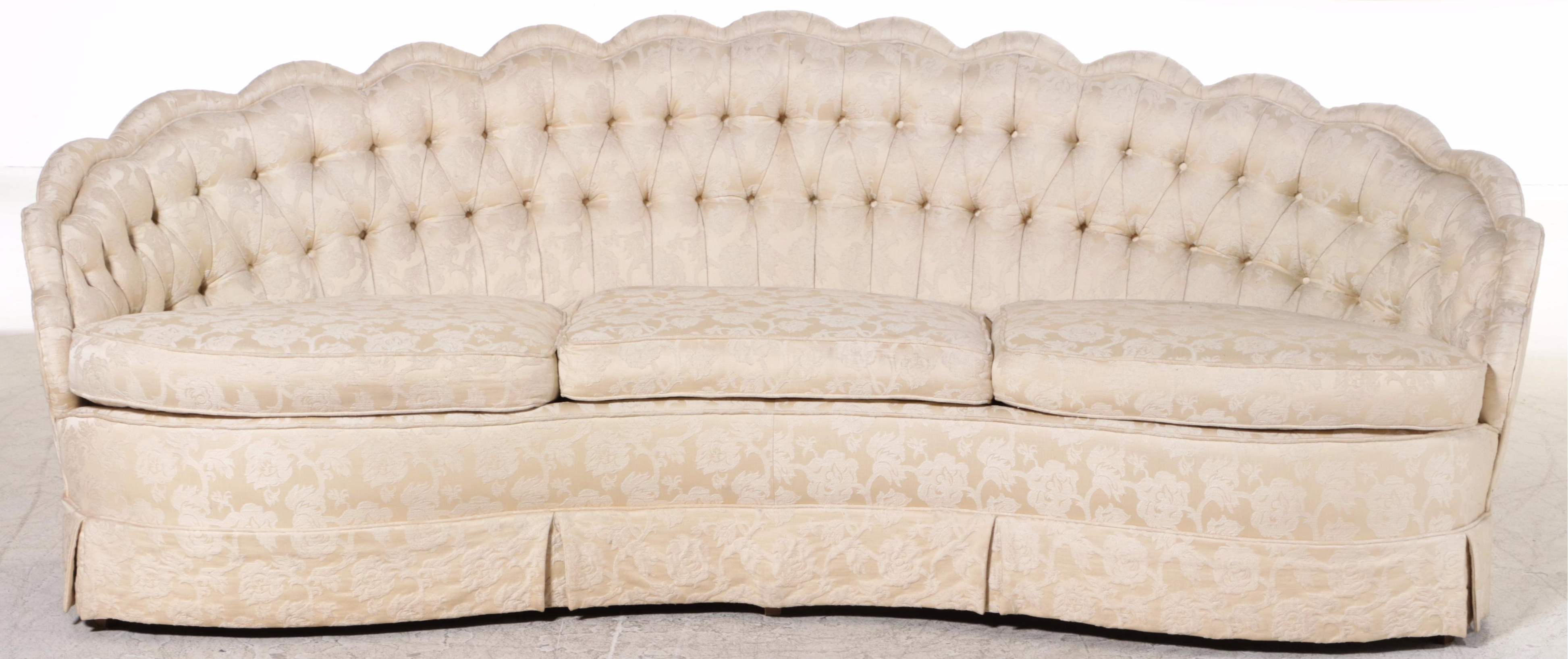Hollywood Regency Style Curved Scalloped Edge Sofa