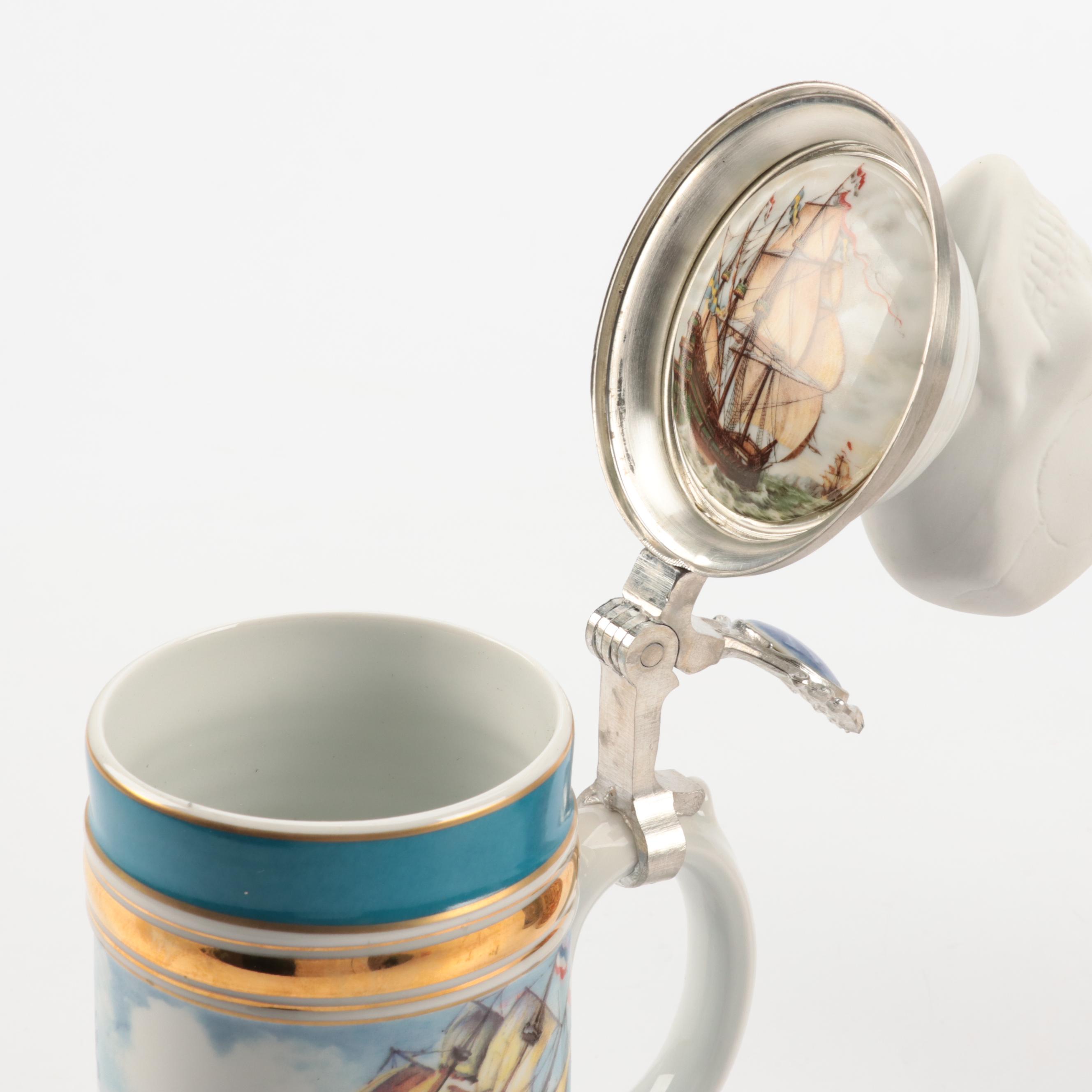 Lindner Beer Stein With Two Beer Mugs